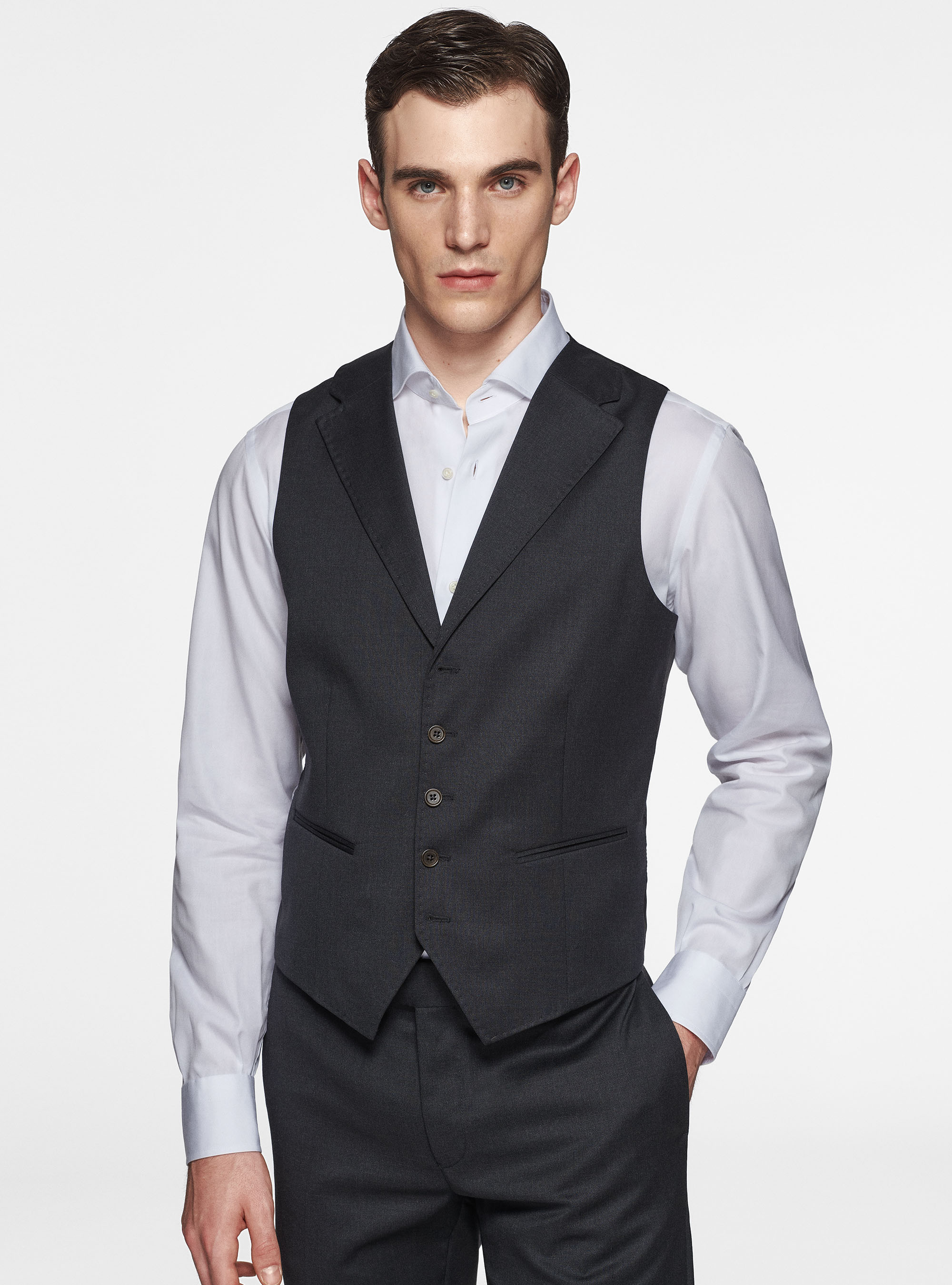 Reda 110's Superfine Wool Vest, ASPHALT GREY
