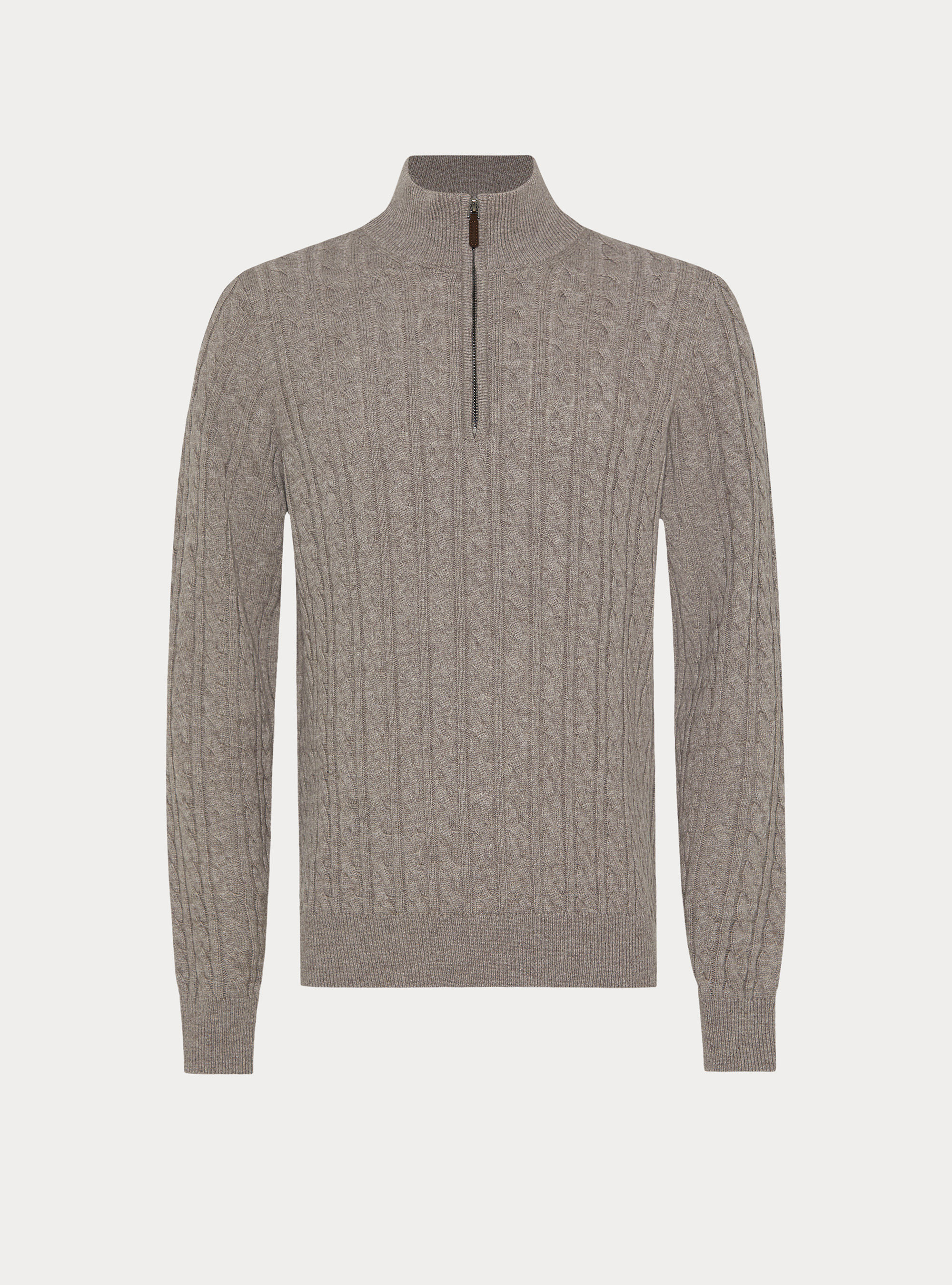 Maglia collo mock con trecca in misto lana, TORTORA 0542C