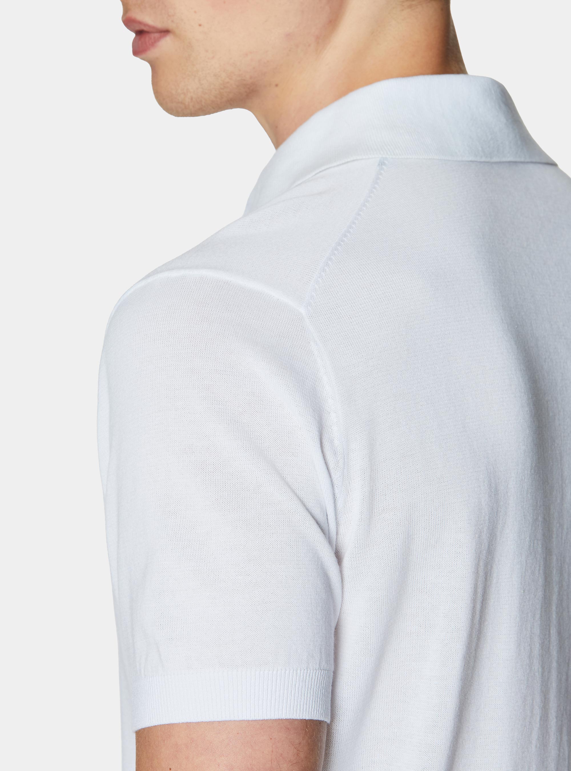 Extra-fine cotton knit polo shirt, WHITE