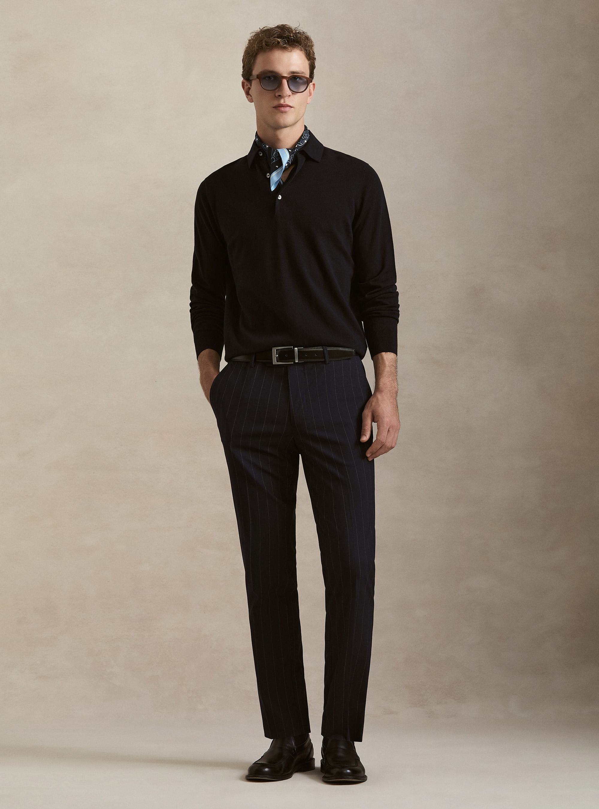 Polo in maglia di cotone e cashmere, BLU NAVY