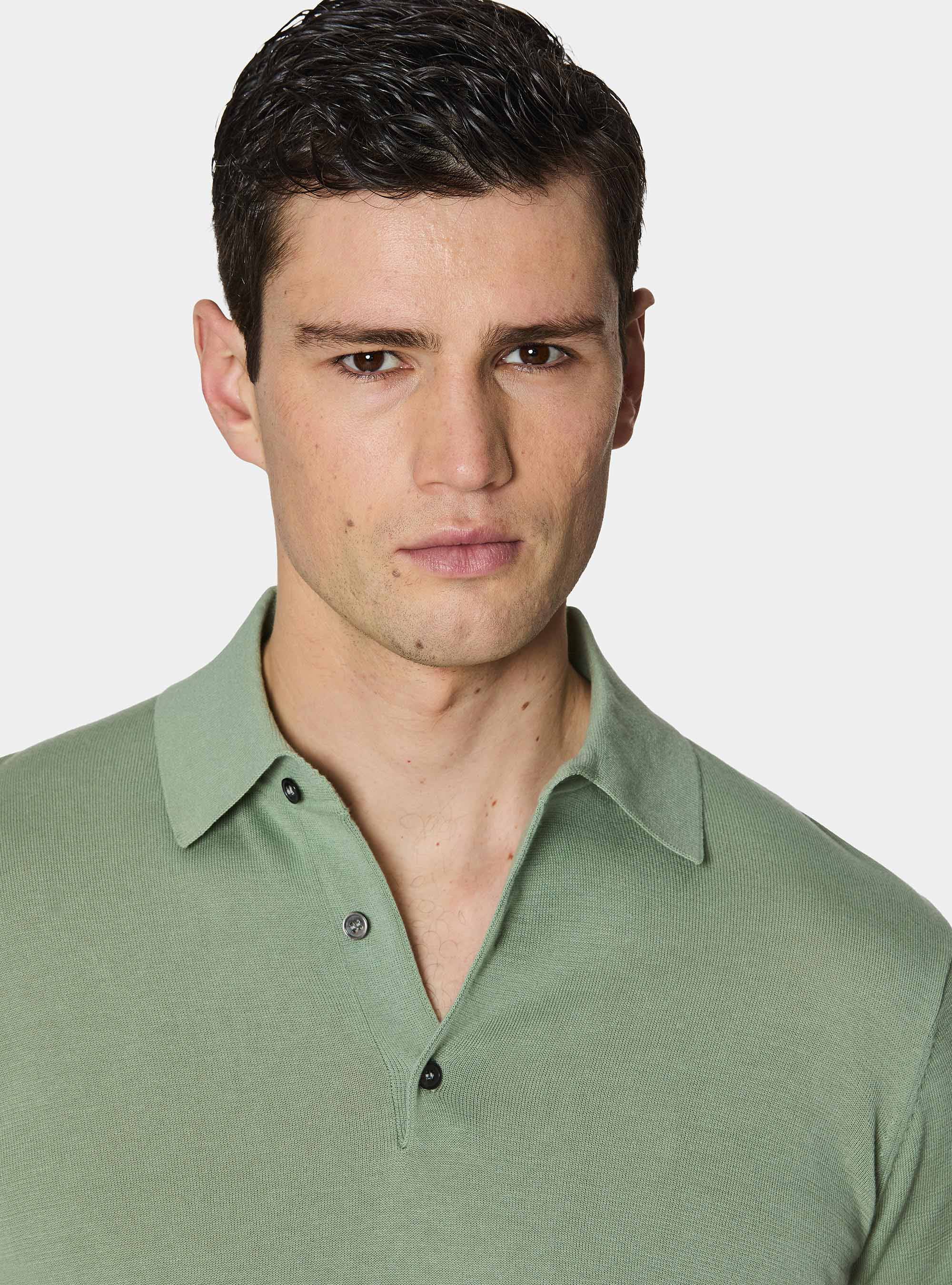 Extra-fine cotton knit polo shirt, SALVIA 0602C