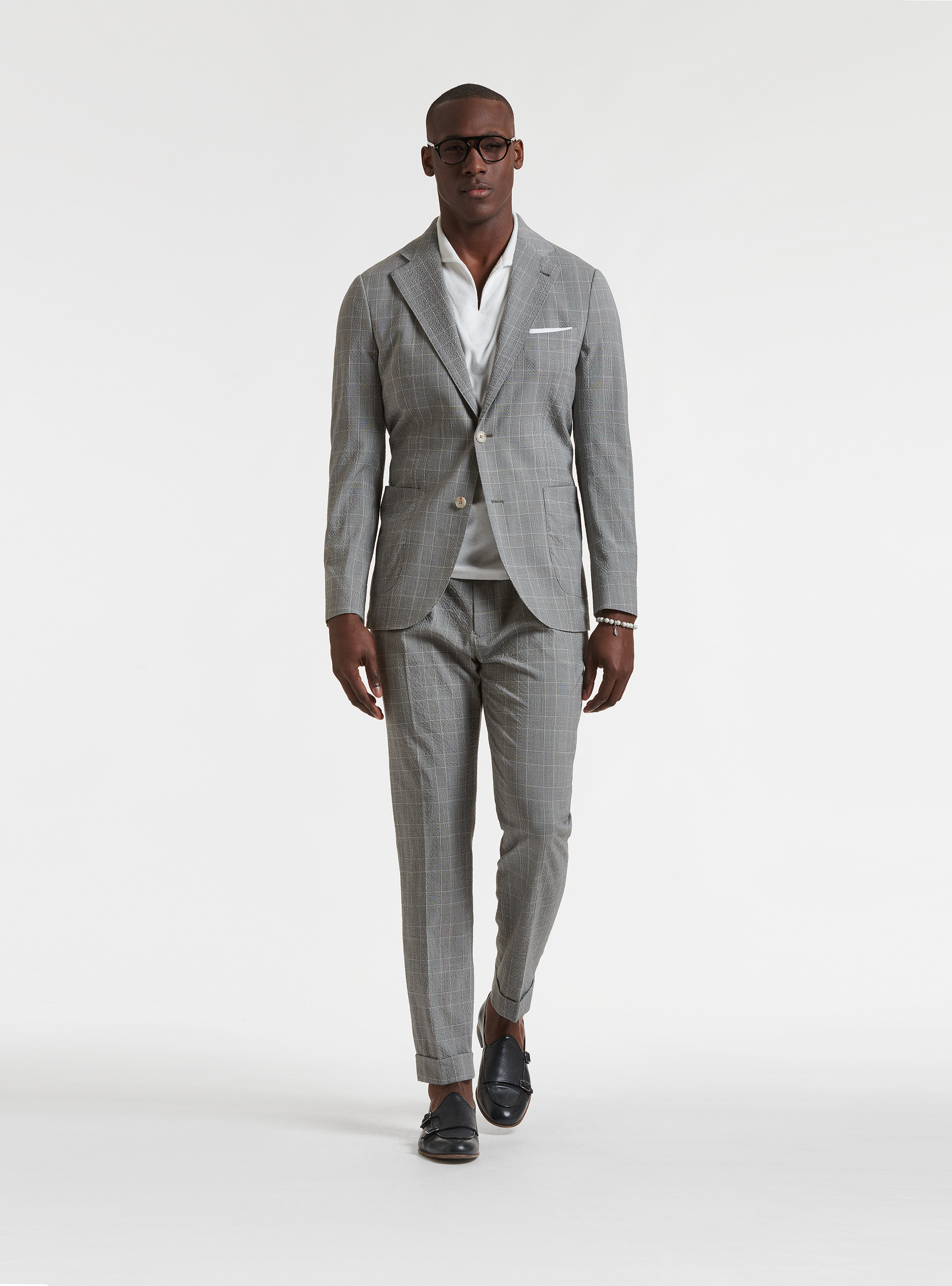 Giacca per abito in lana stretch seersucker superfine 100's Zignone, GRIGIO CHIARO MELANGE