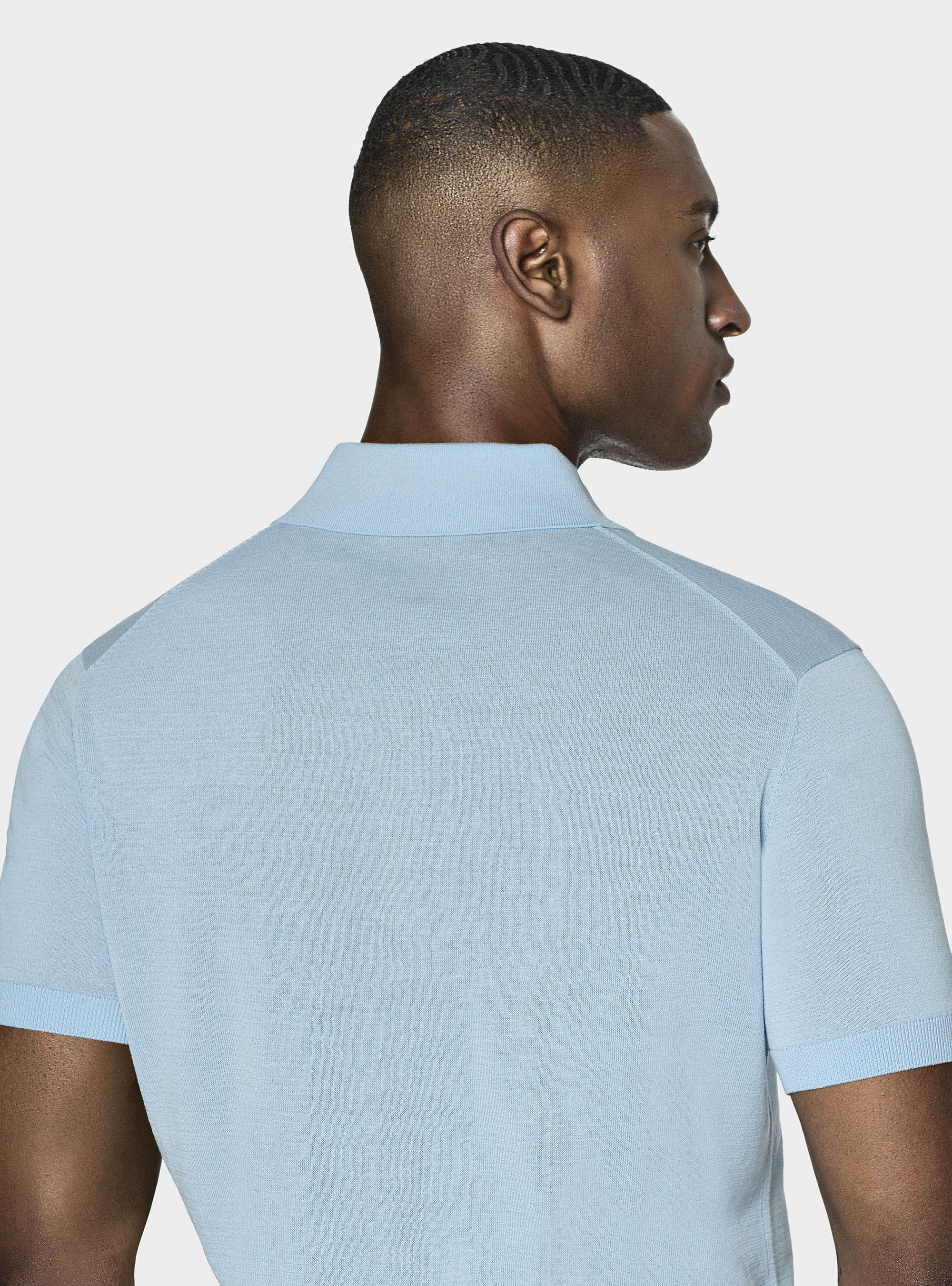 Polo en coton et soie, BLEU CIEL