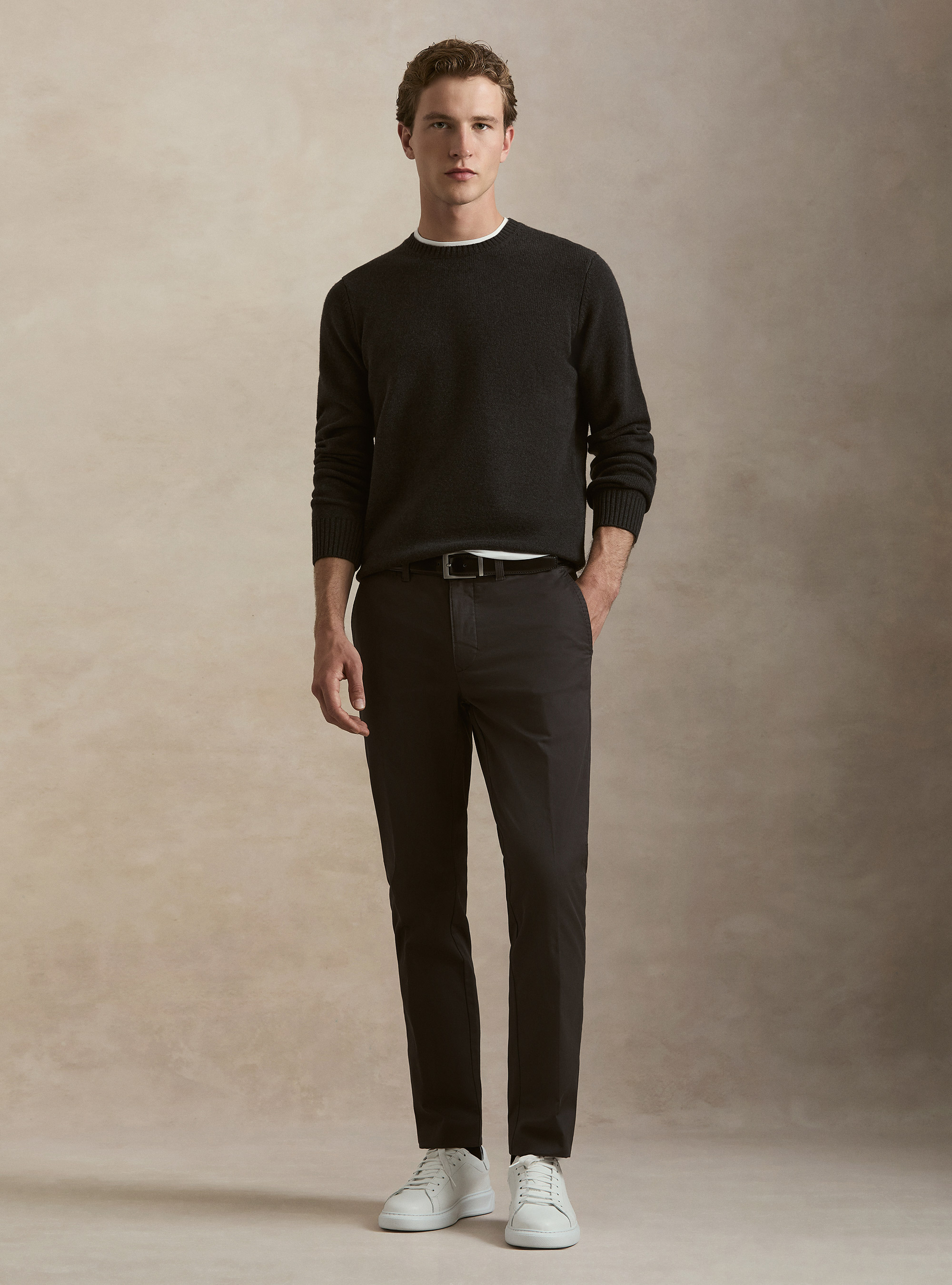 Wool and cashmere blend crewneck sweater, ASPHALT GREY