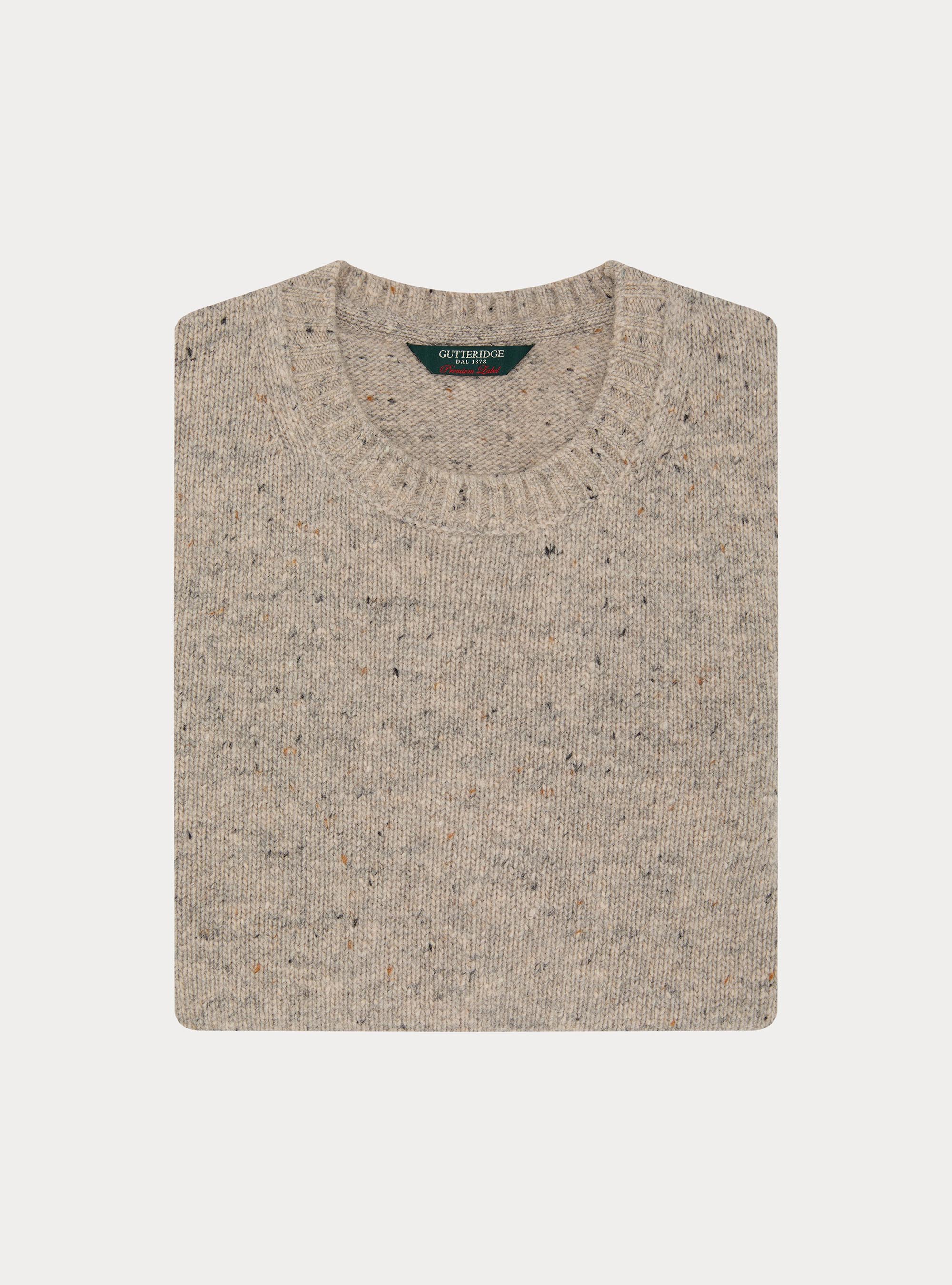 Rundhalspullover aus Merino-Wollmischung mit Noppen-Struktur, GRIGIO CHIARO MEL 0150C