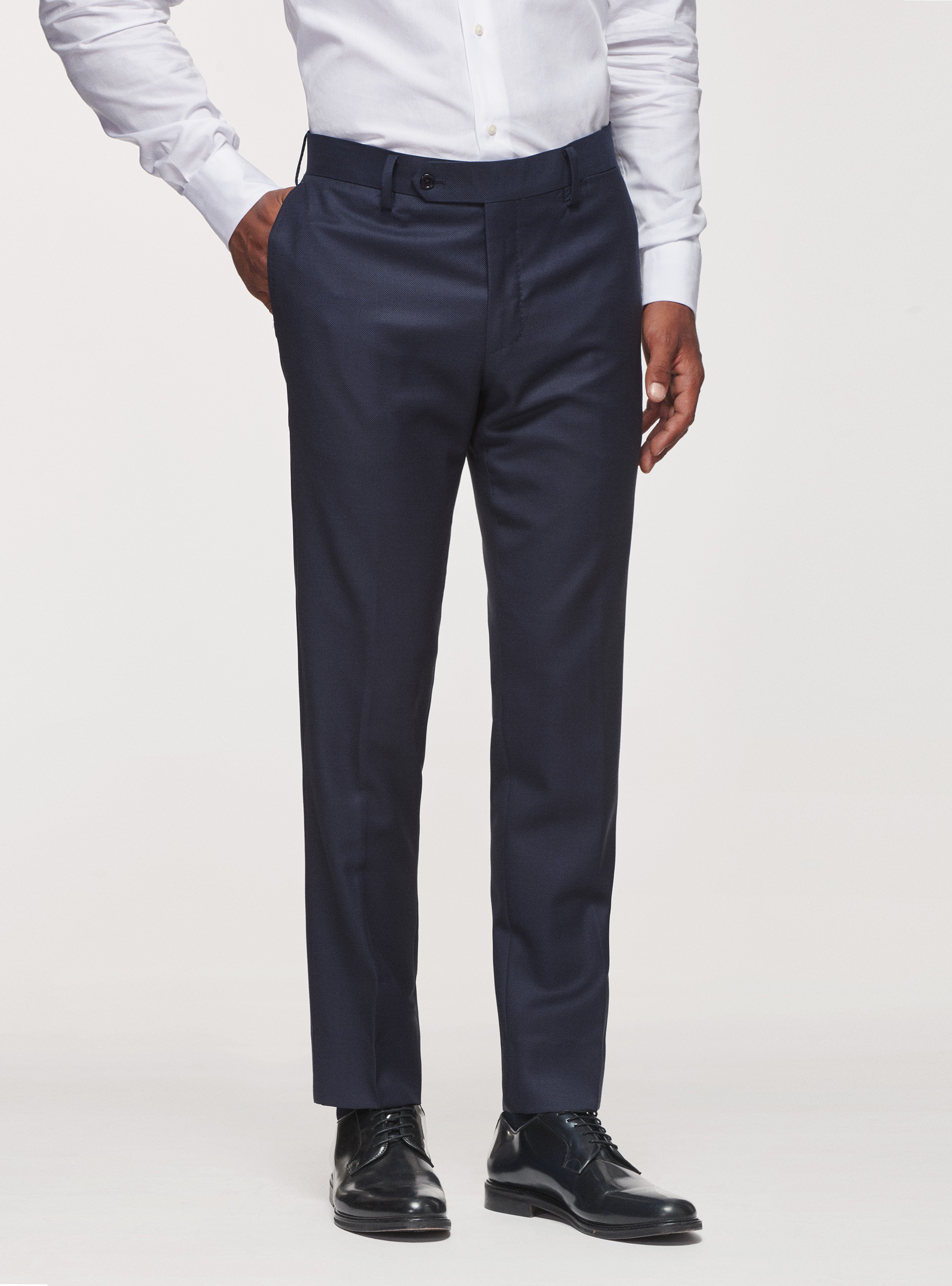 Pantaloni occhio di pernice in pura lana, BLU NAVY