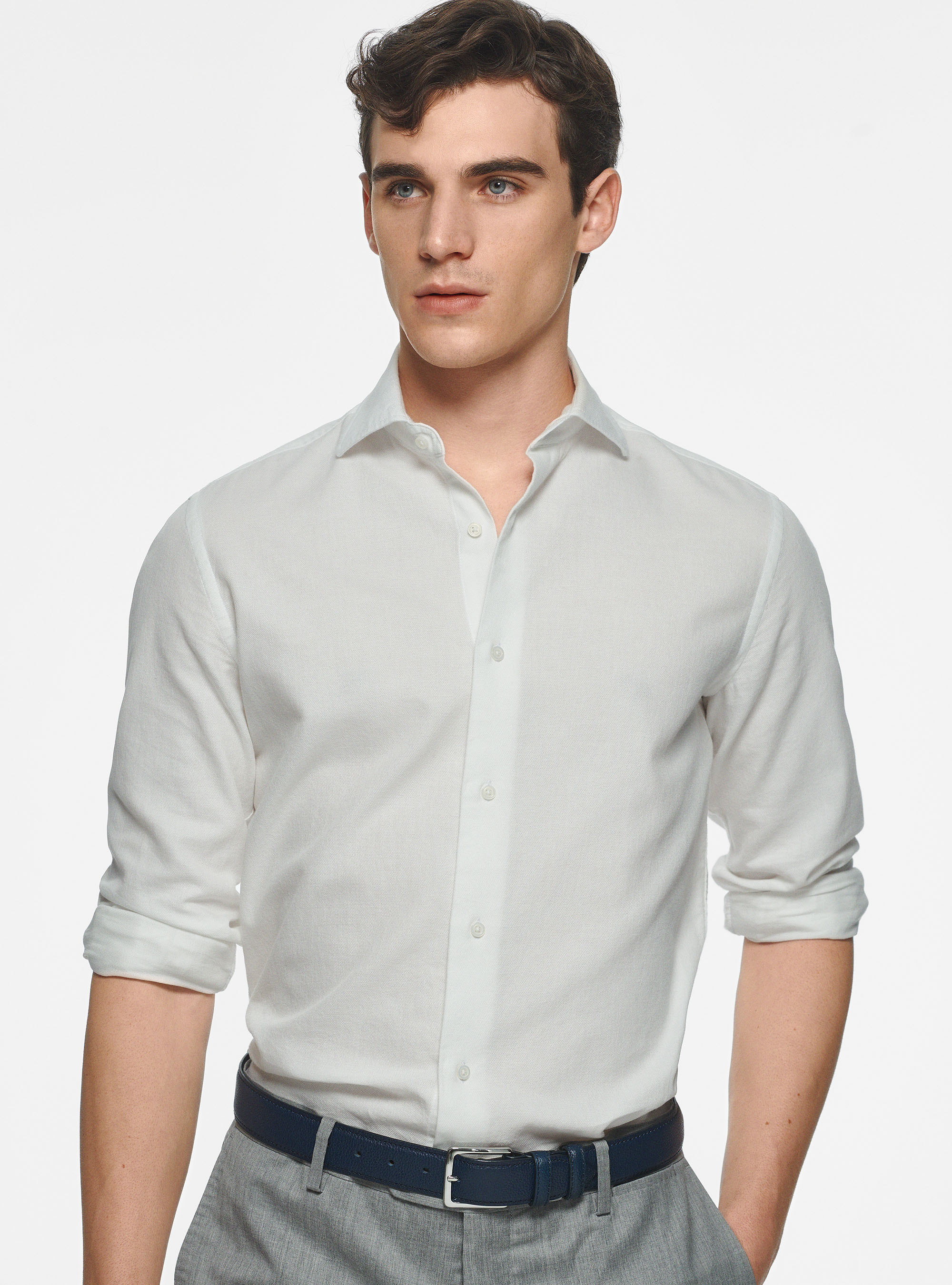 Camicia in cotone garzato, BIANCO