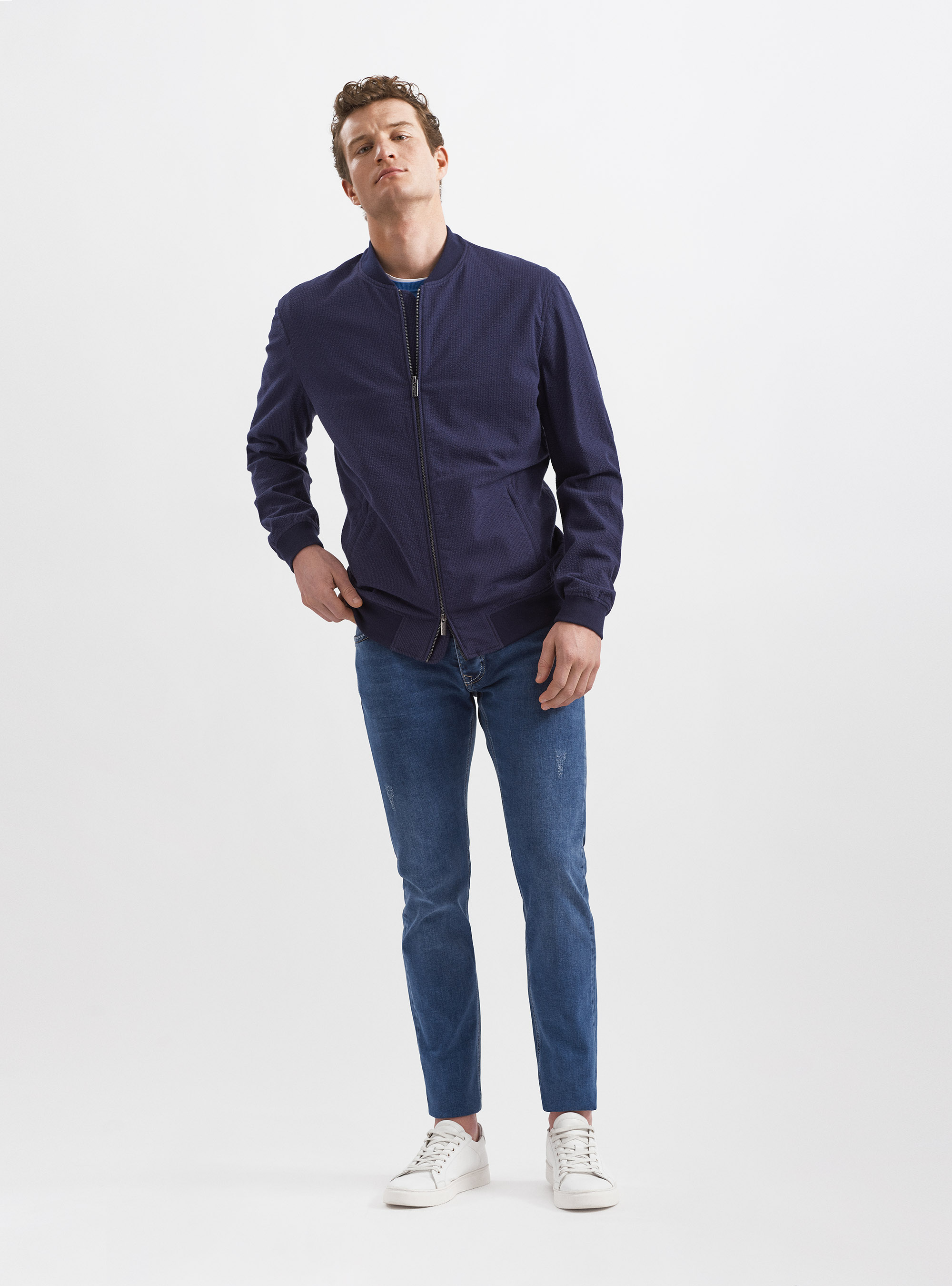 Bomber seersucker, BLU NAVY