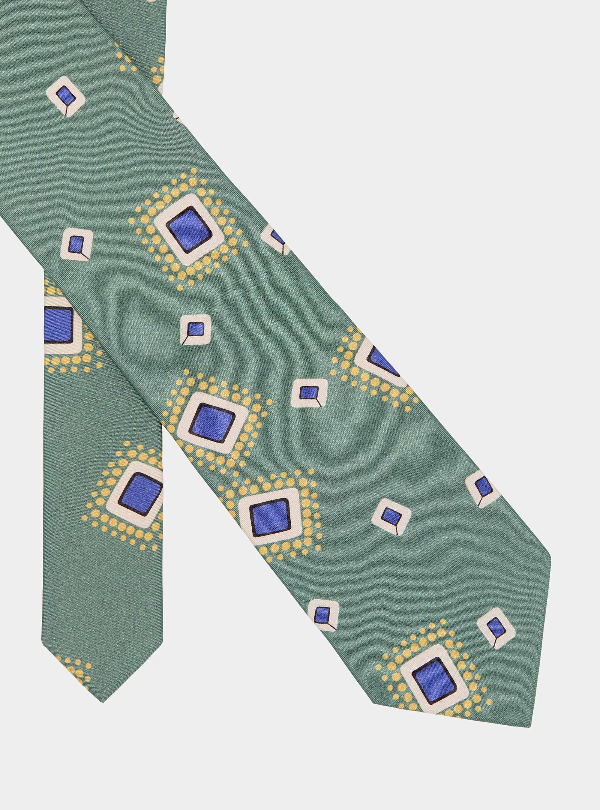 Cravatta in twill di seta stampa geometrica, SALVIA 0602C