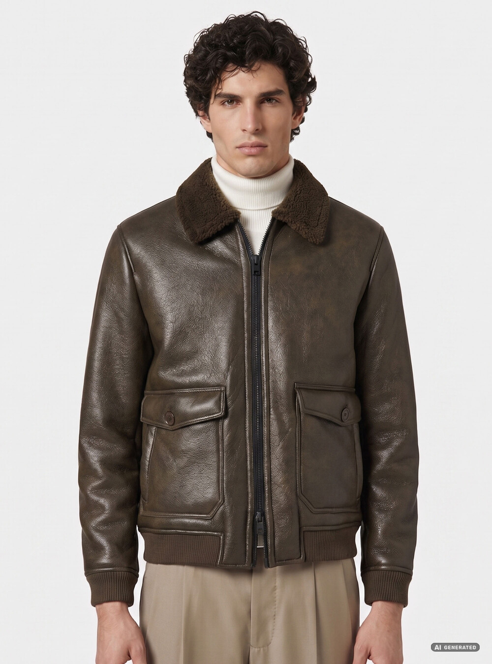Bomber in similpelle con tasconi, MILITARE 0609C
