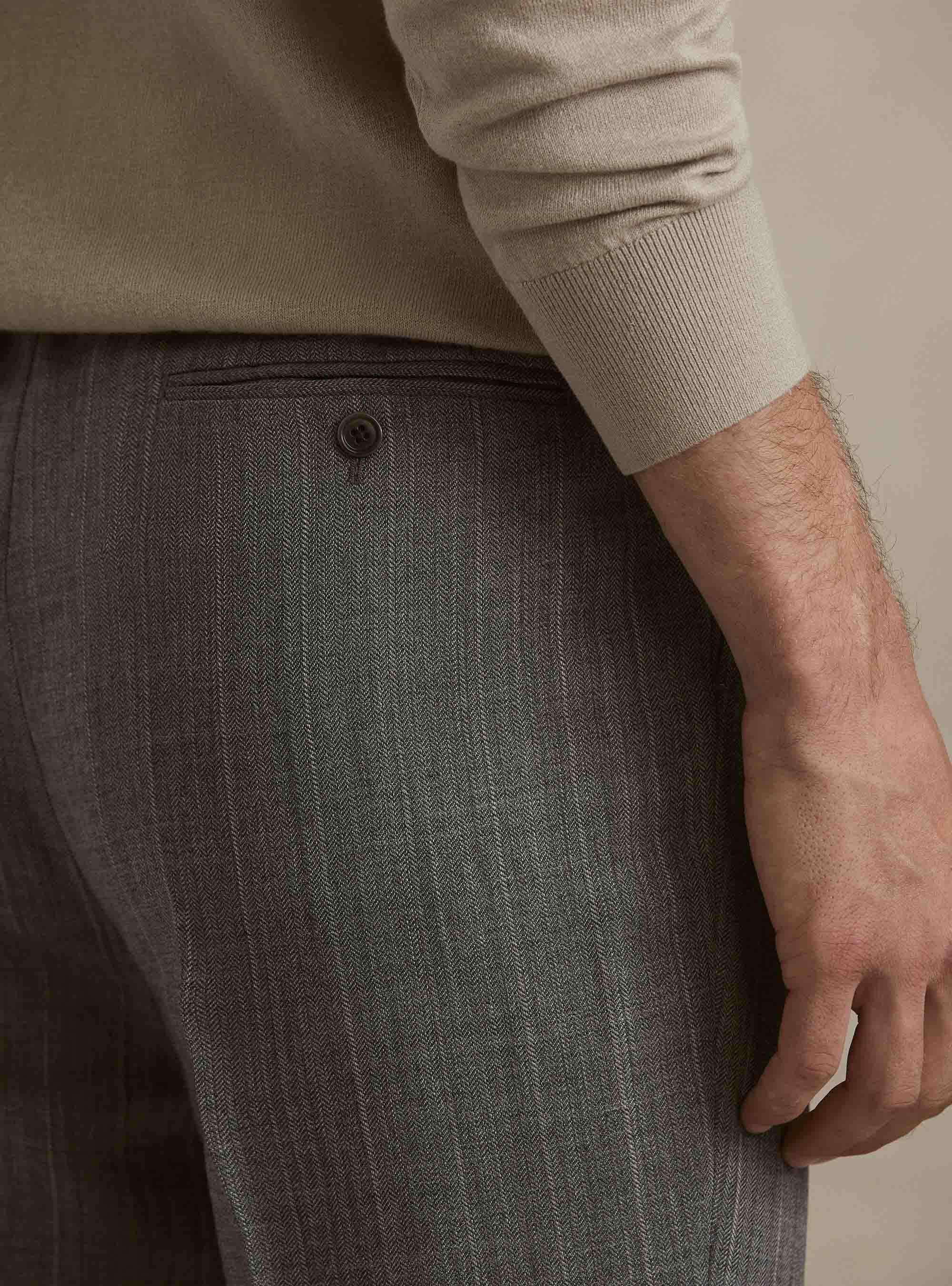 Herringbone pure wool pleated trousers, GRIGIO MED MEL 0123C