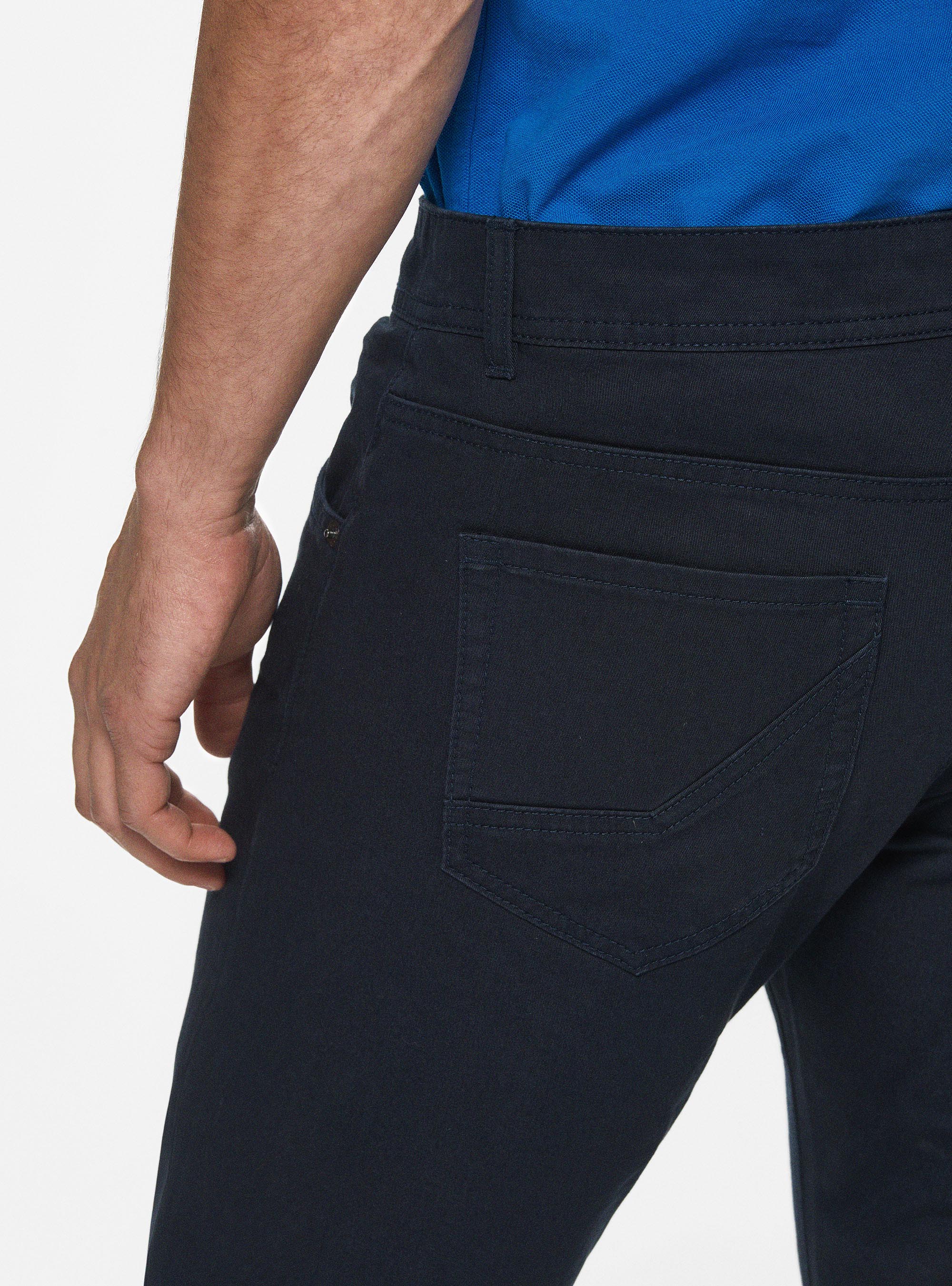 Pantaloni 5 tasche in twill di cotone, BLU NAVY