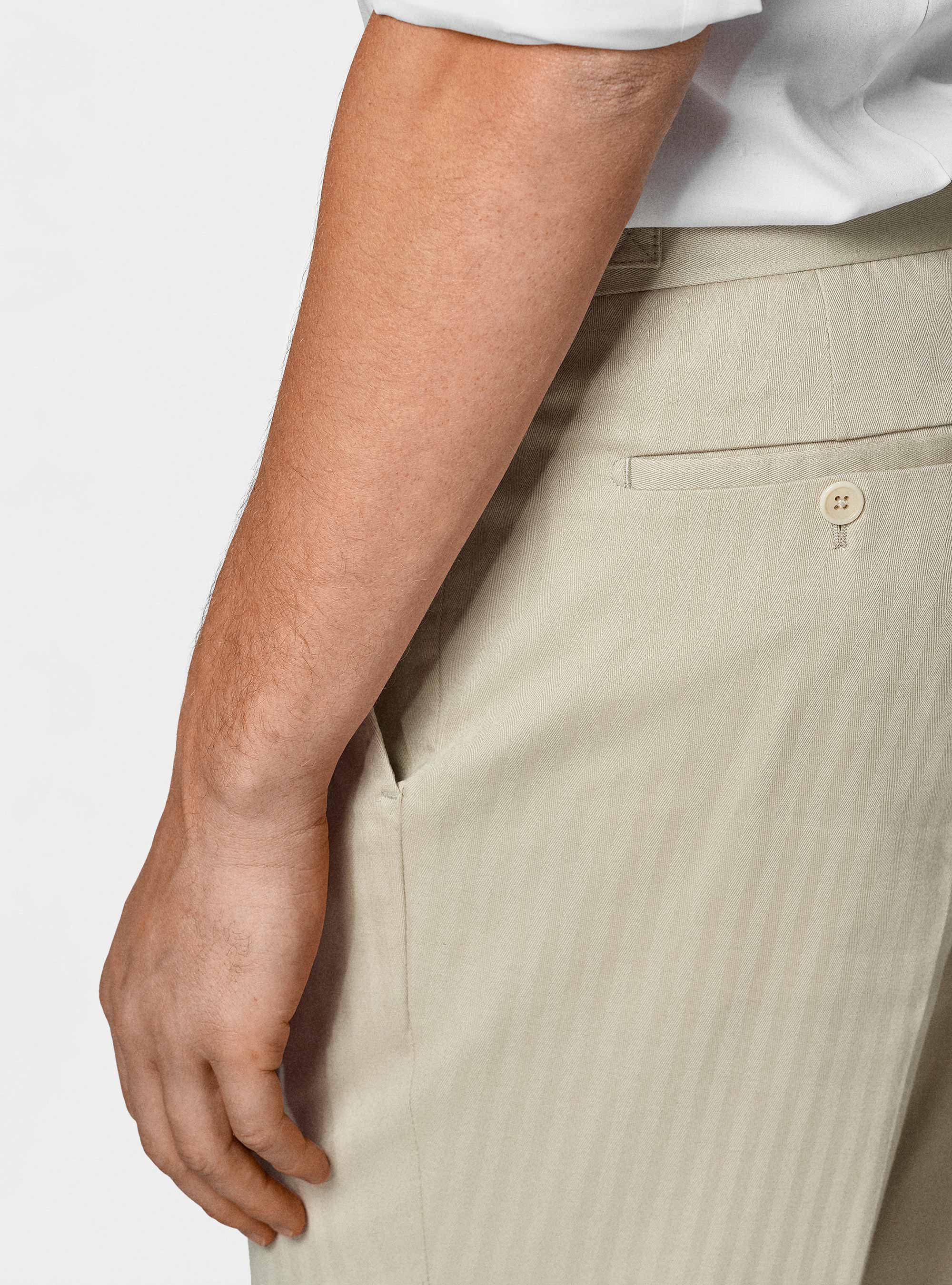 Pantaloni abito doppiopetto in cotone e lino, ECRU