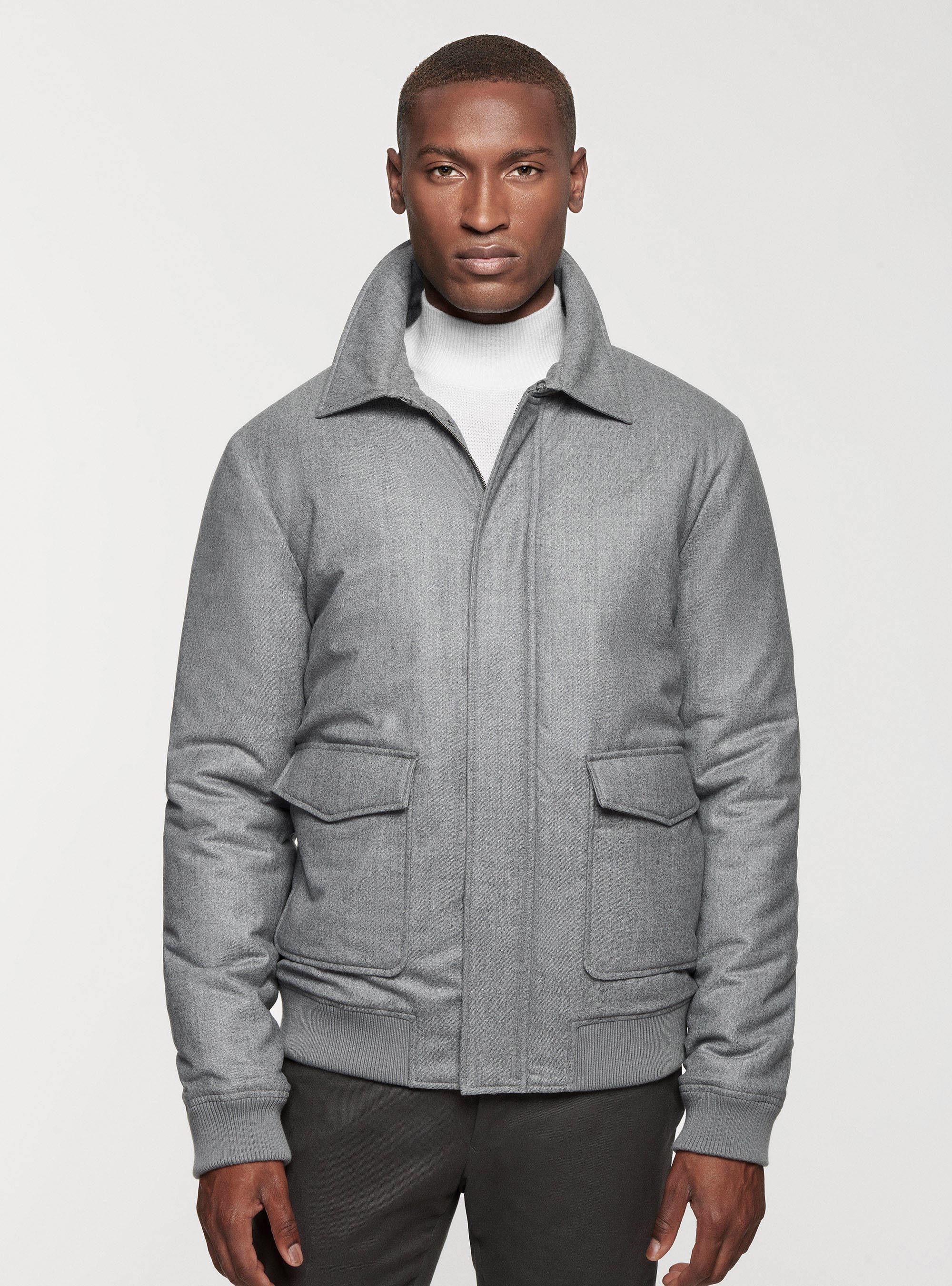 Flannel bomber jacket, LIGHT GREY MELANGE