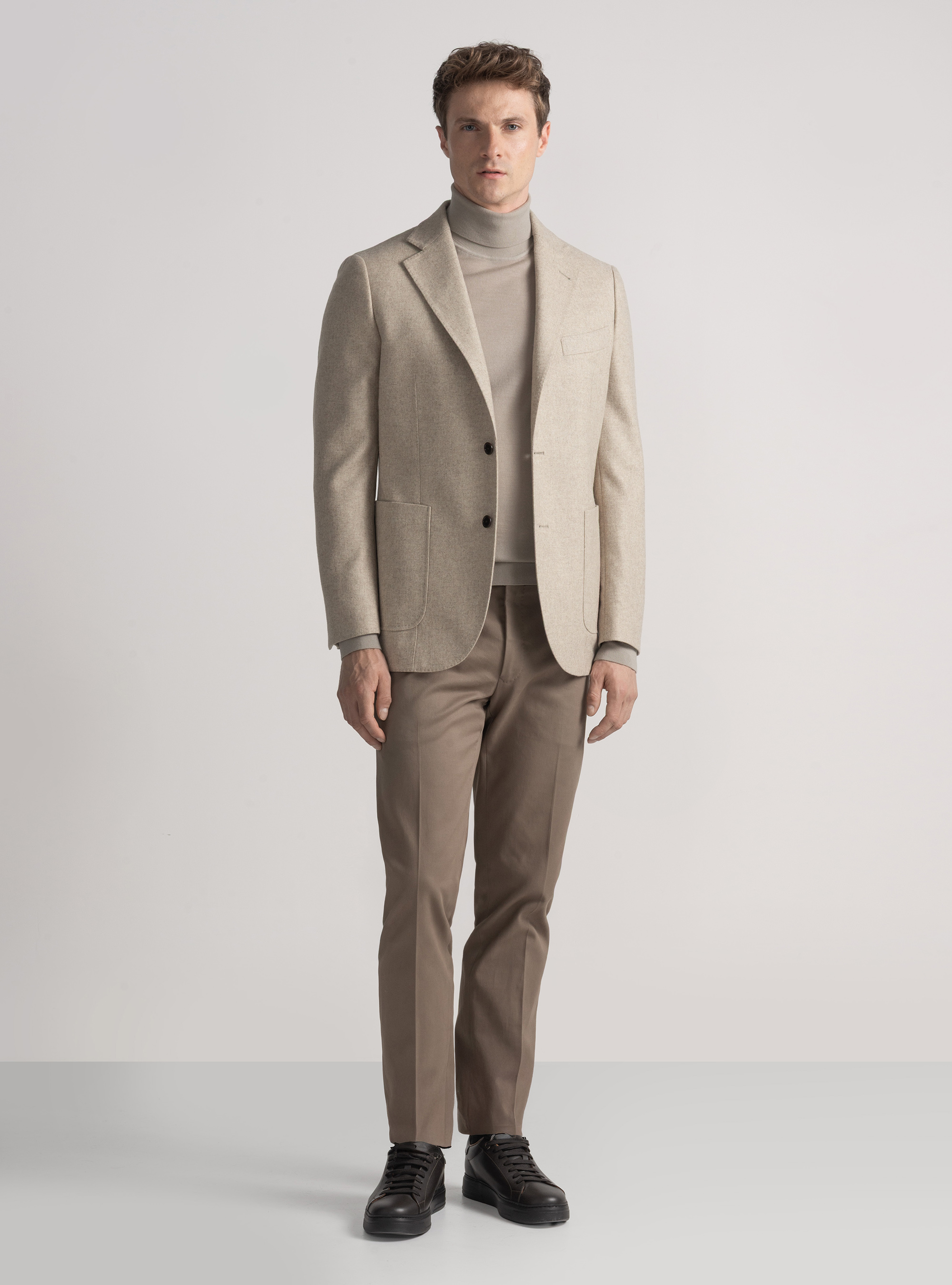 Wool-blend flannel blazer, SAND