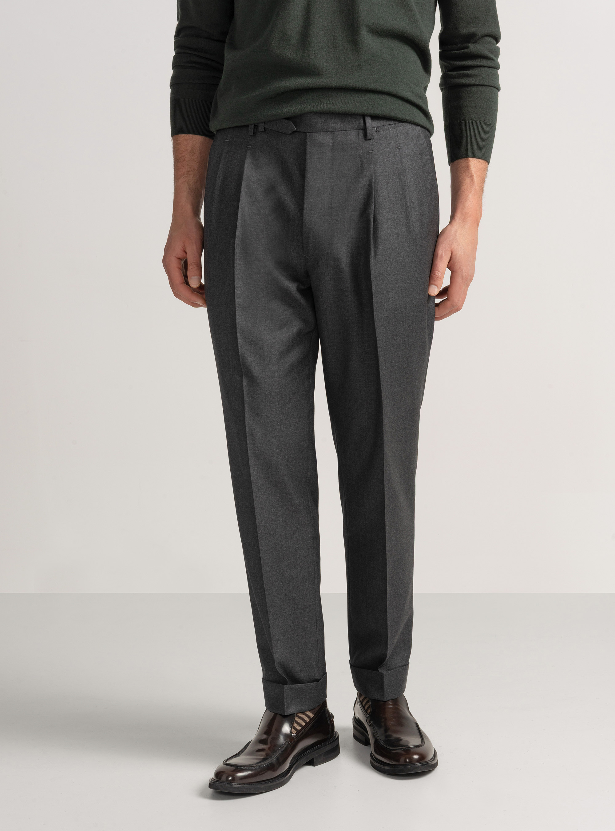 Vitale Barberis Canonico wool pleat trousers, ASPHALT GREY