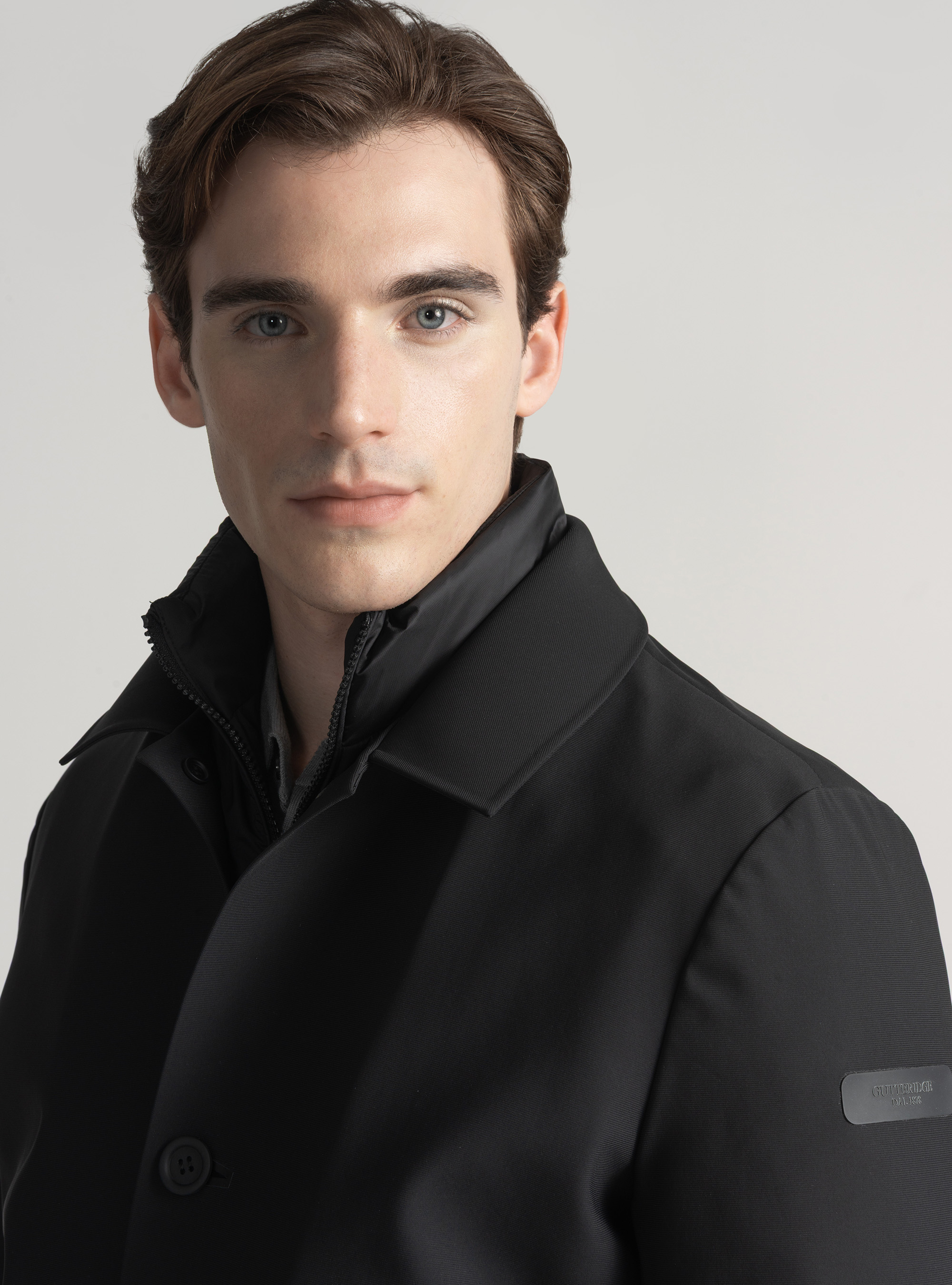 Long padded jacket with removable bib, BLACK