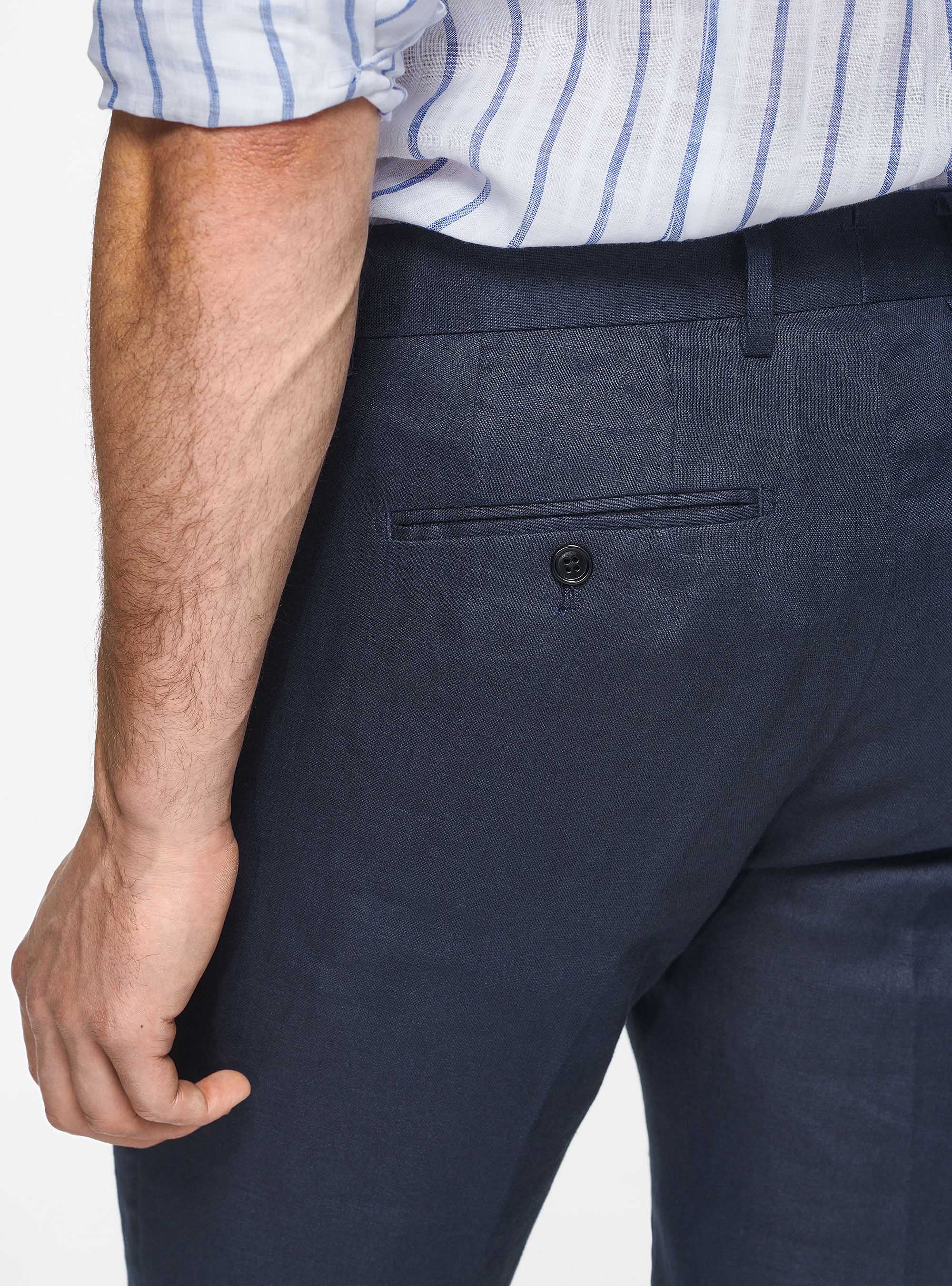 Pantalon en lin pur, BLEU MARINE