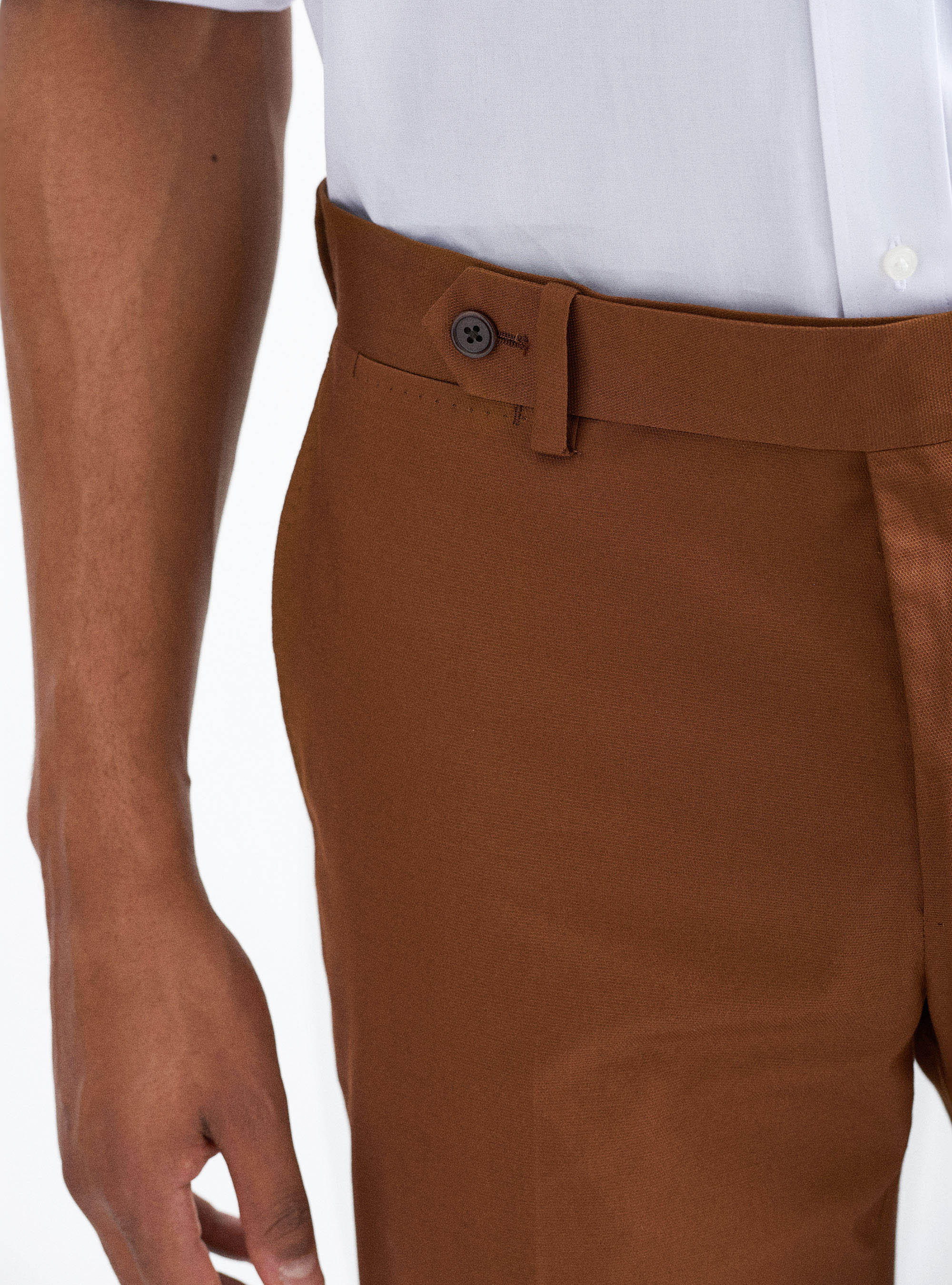 Pantaloni per abito in cotone stretch armaturato, TABACCO