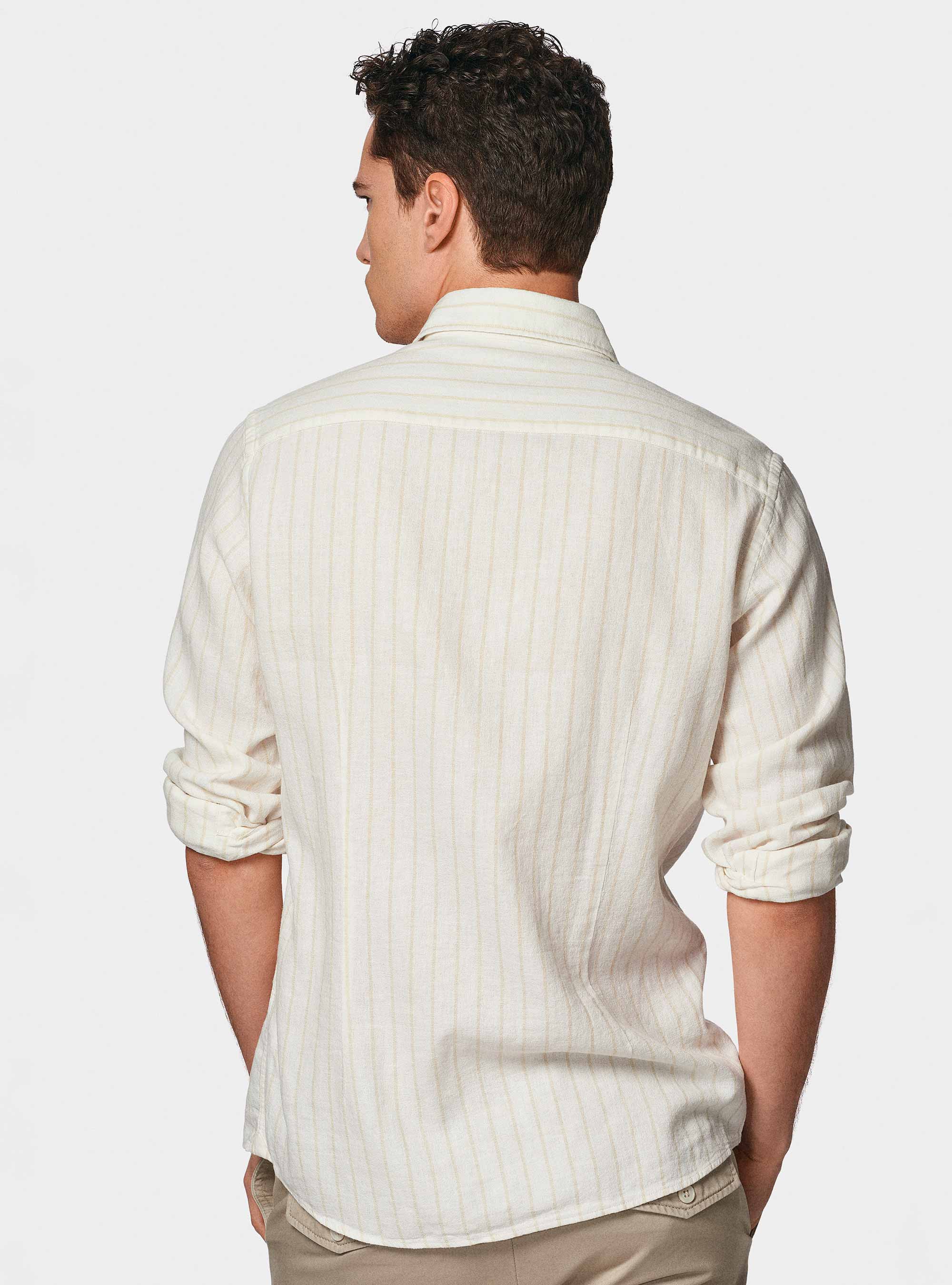 Camisa de rayas de crep&eacute; de lino y algod&oacute;n, NATA