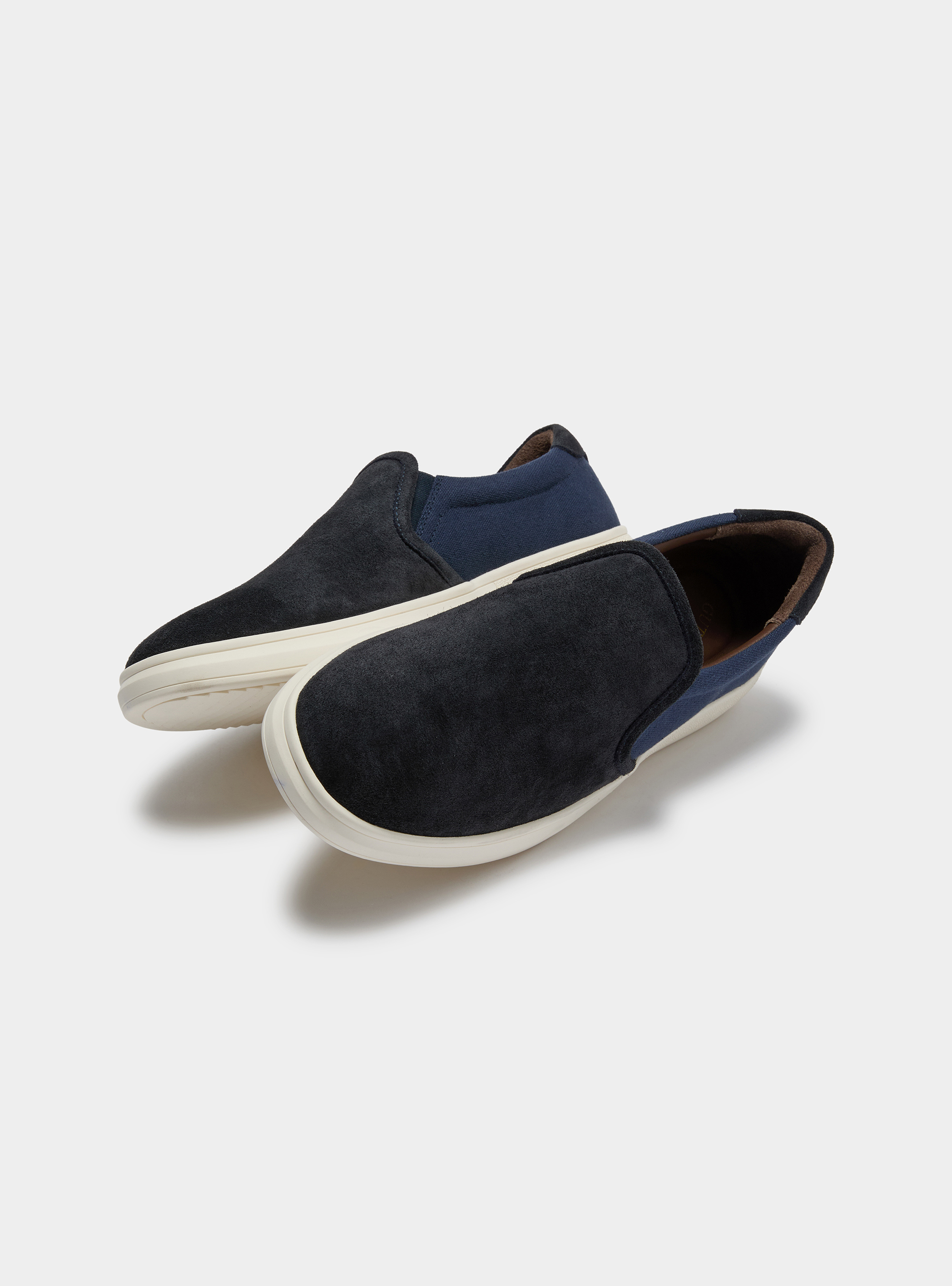 Suede and canvas slip-on, NAVY BLUE