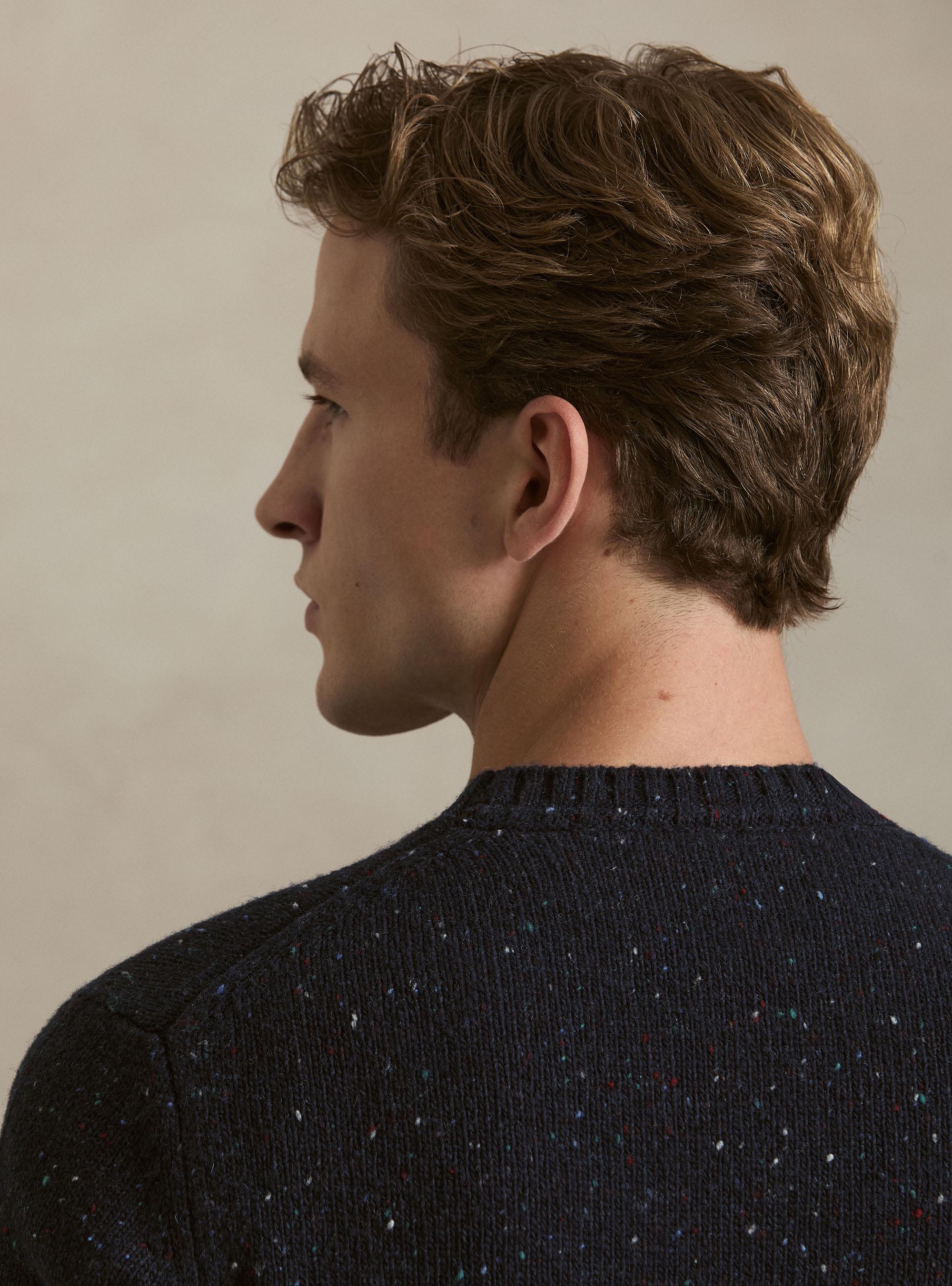 Girocollo in maglia bottonato misto lana merino, BLU NAVY