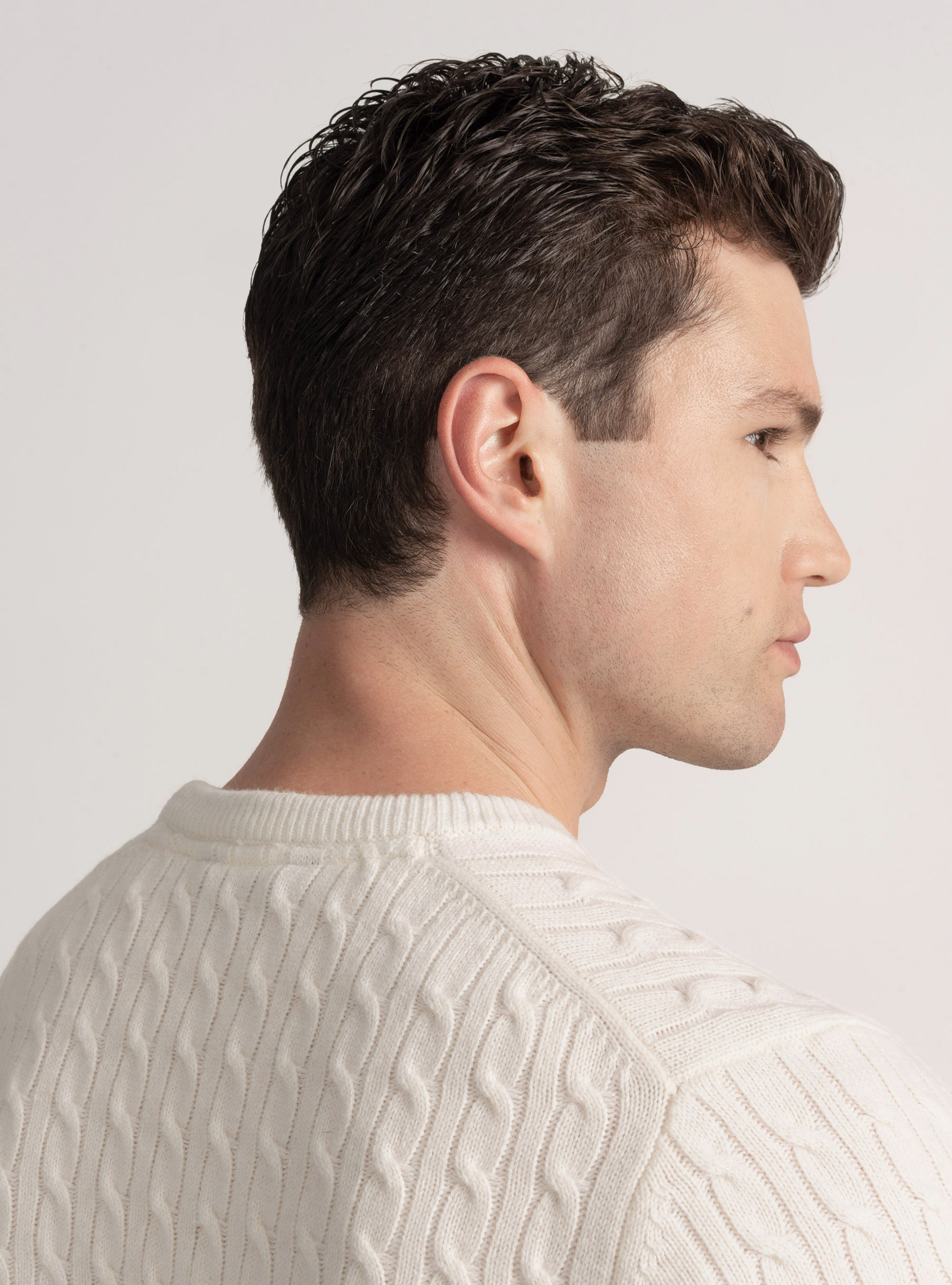 Crew-neck sweater with wool and cashmere braid, WHITE