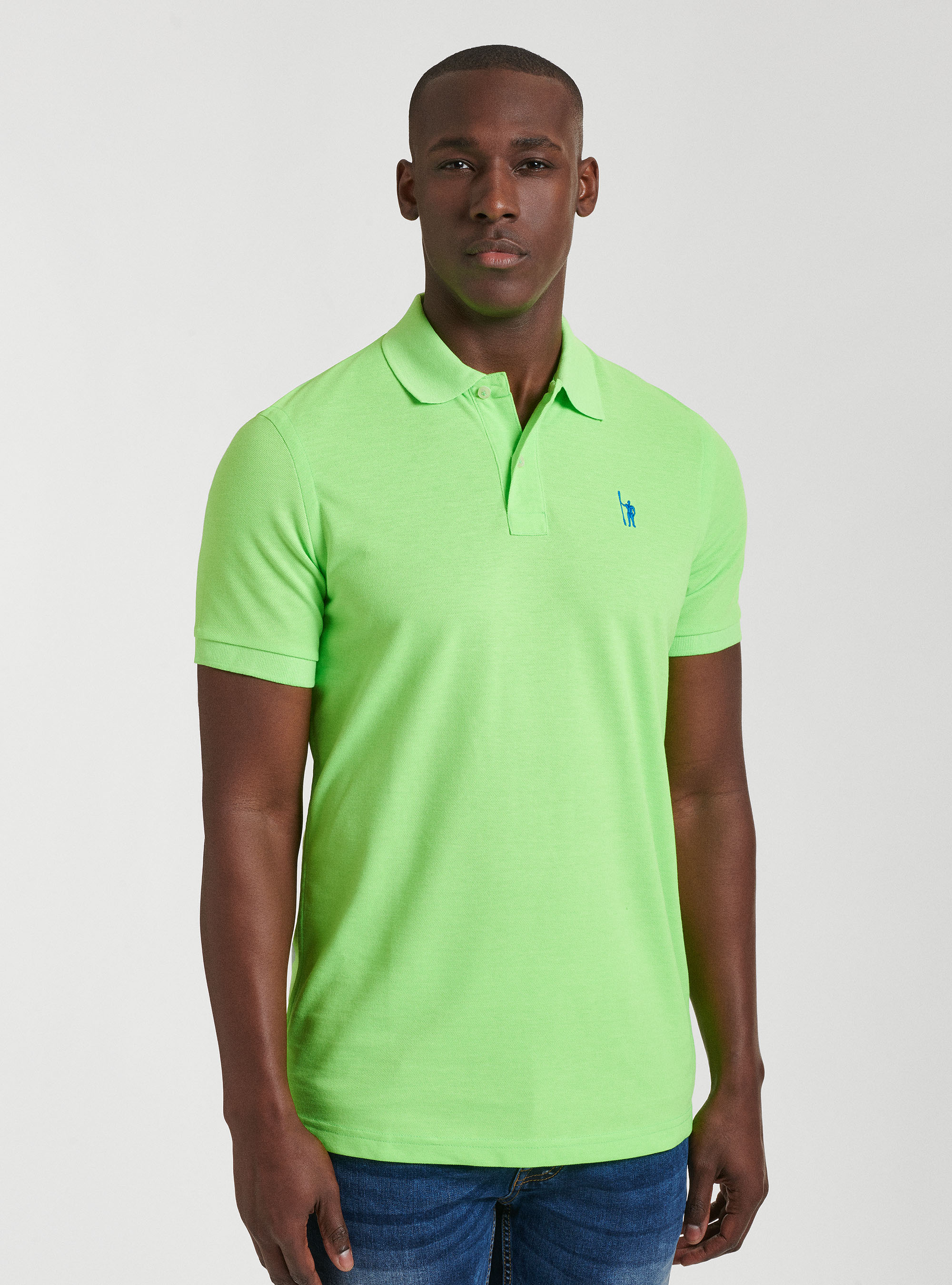 Polo fluorescente in piquet con ricamo, LIME 0658C