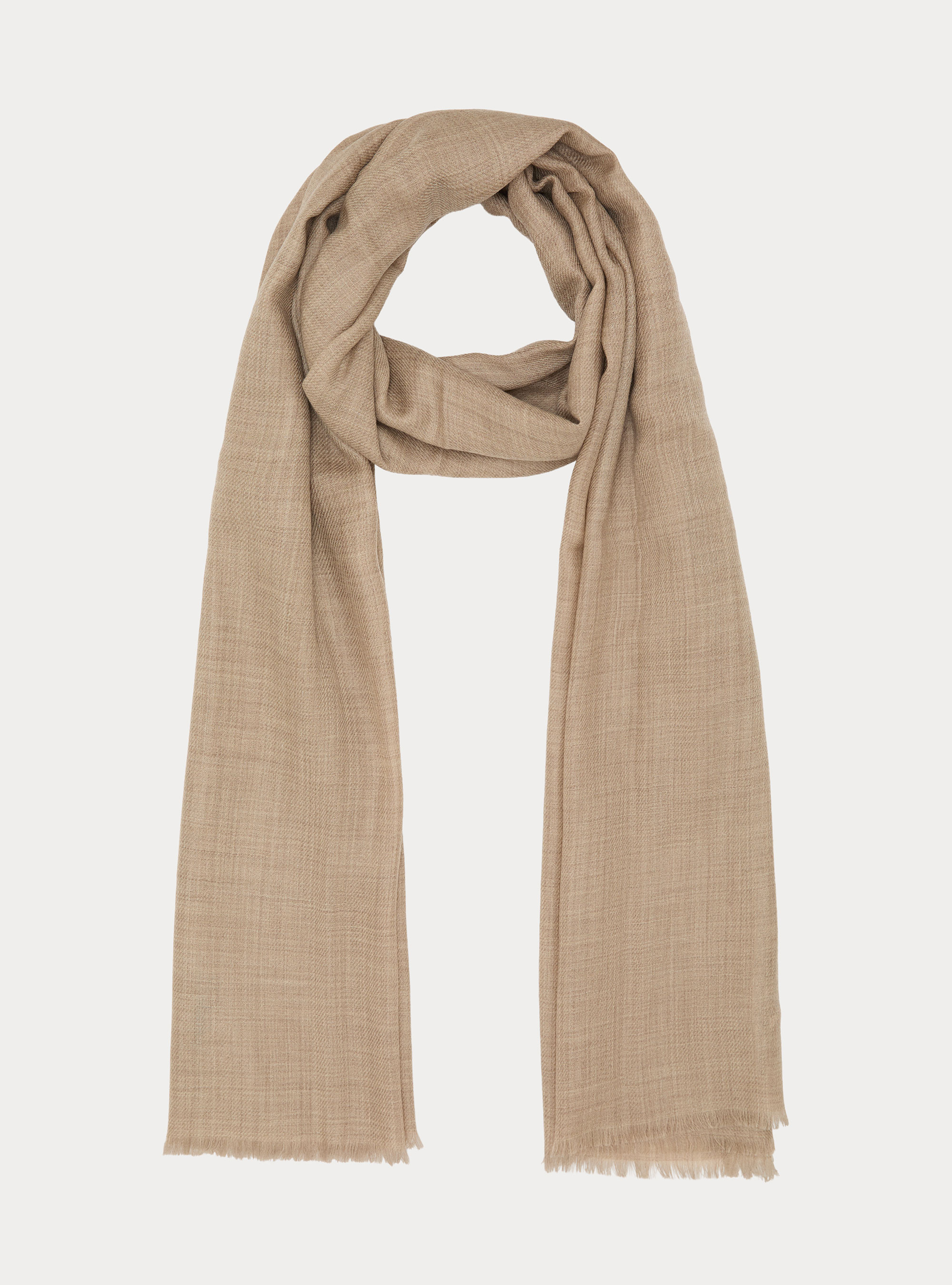 Lightweight embroidered wool scarf, SAND