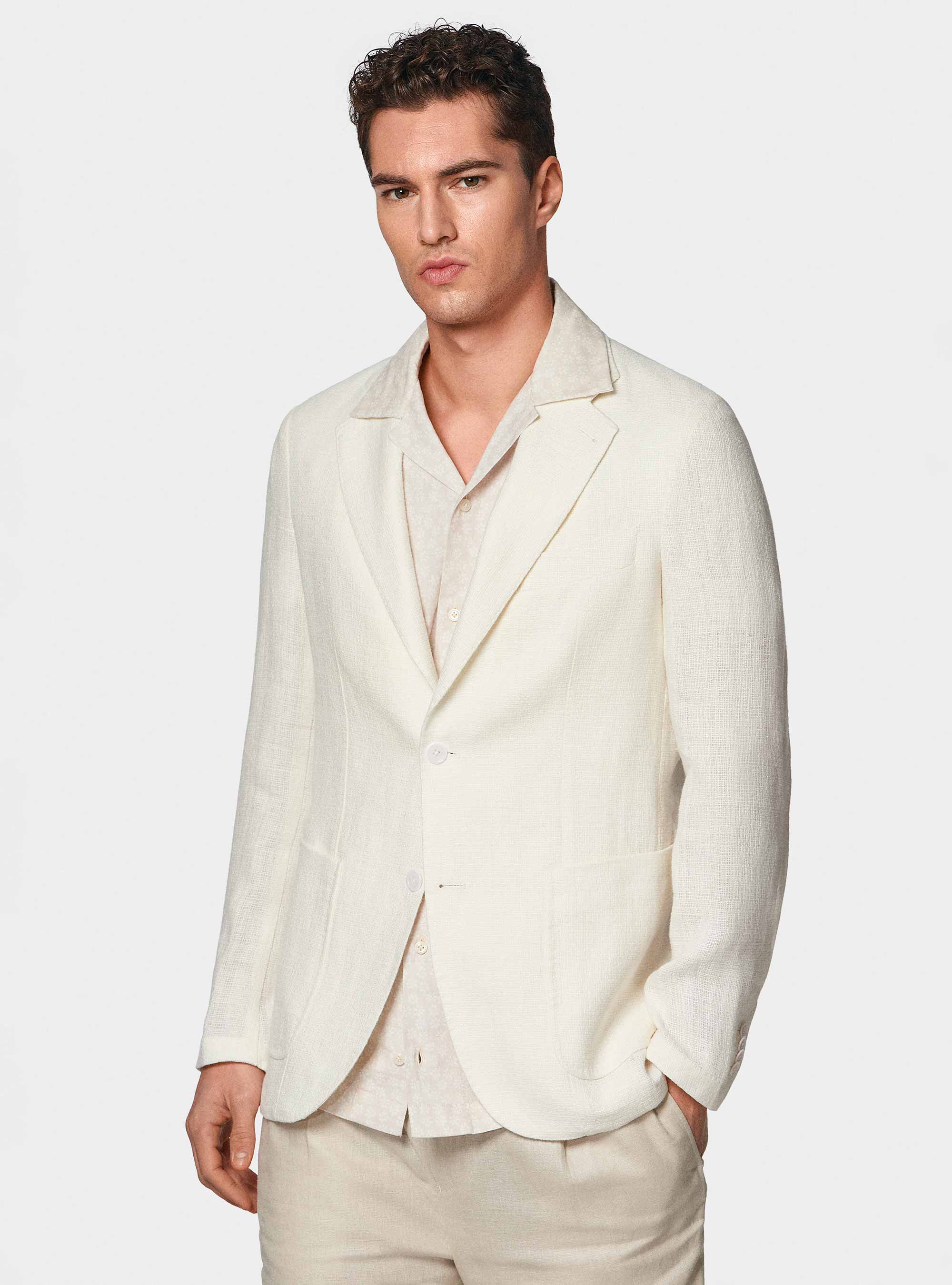Giacca in lino crepe, BIANCO