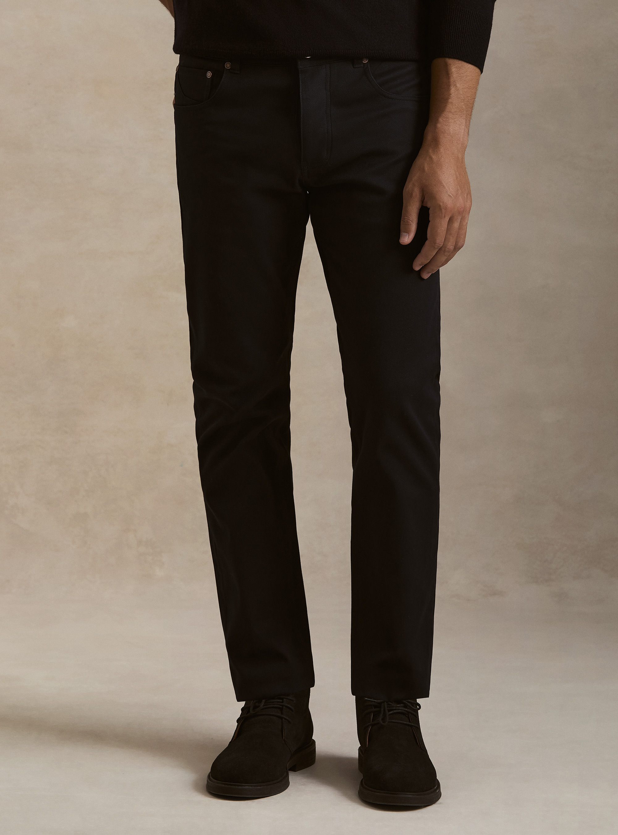 Pantalon 5 poches en m&eacute;lange coton armur&eacute;, BLEU MARINE