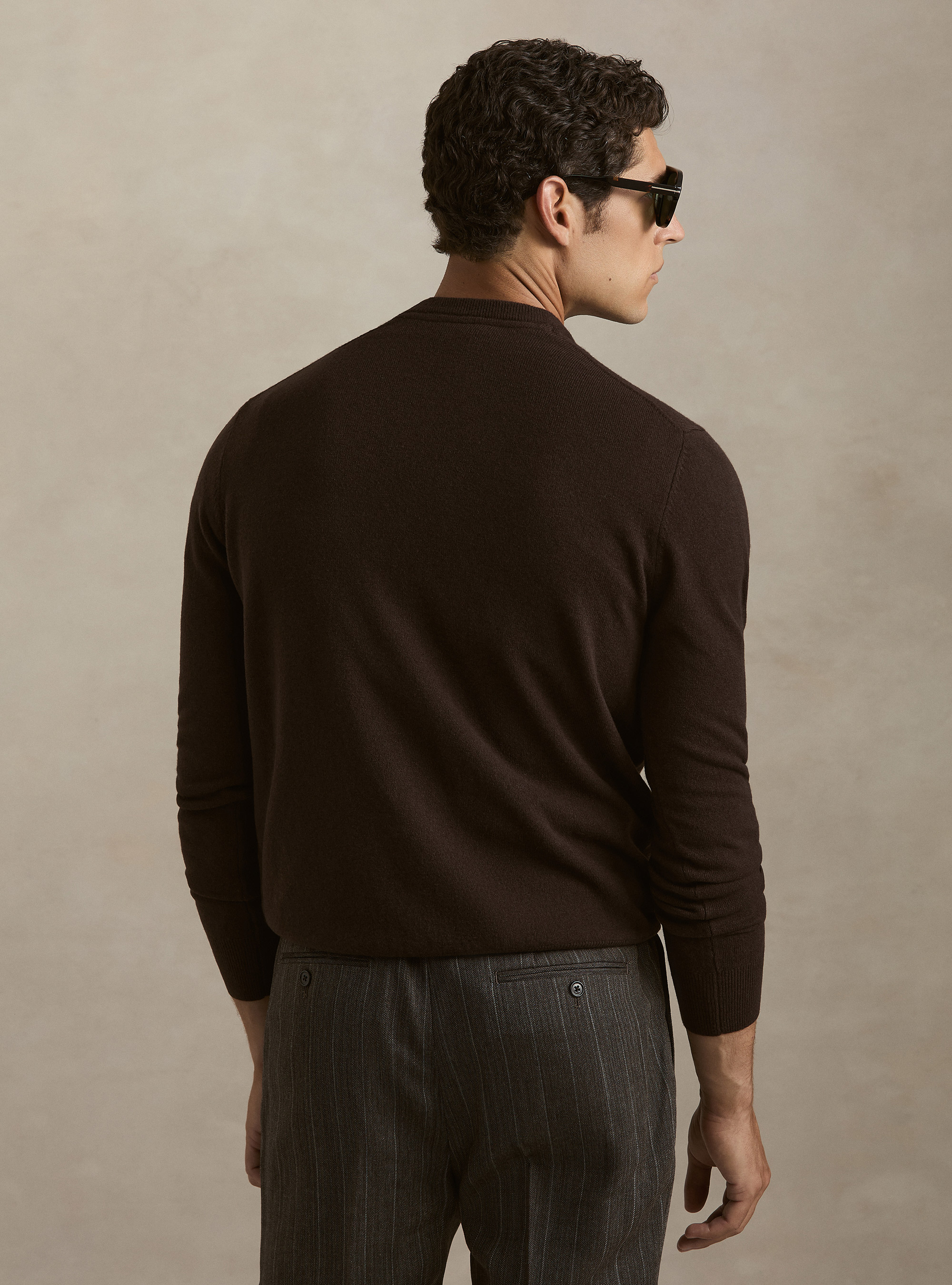 Pull col rond en lambswool et cachemire, MARRON