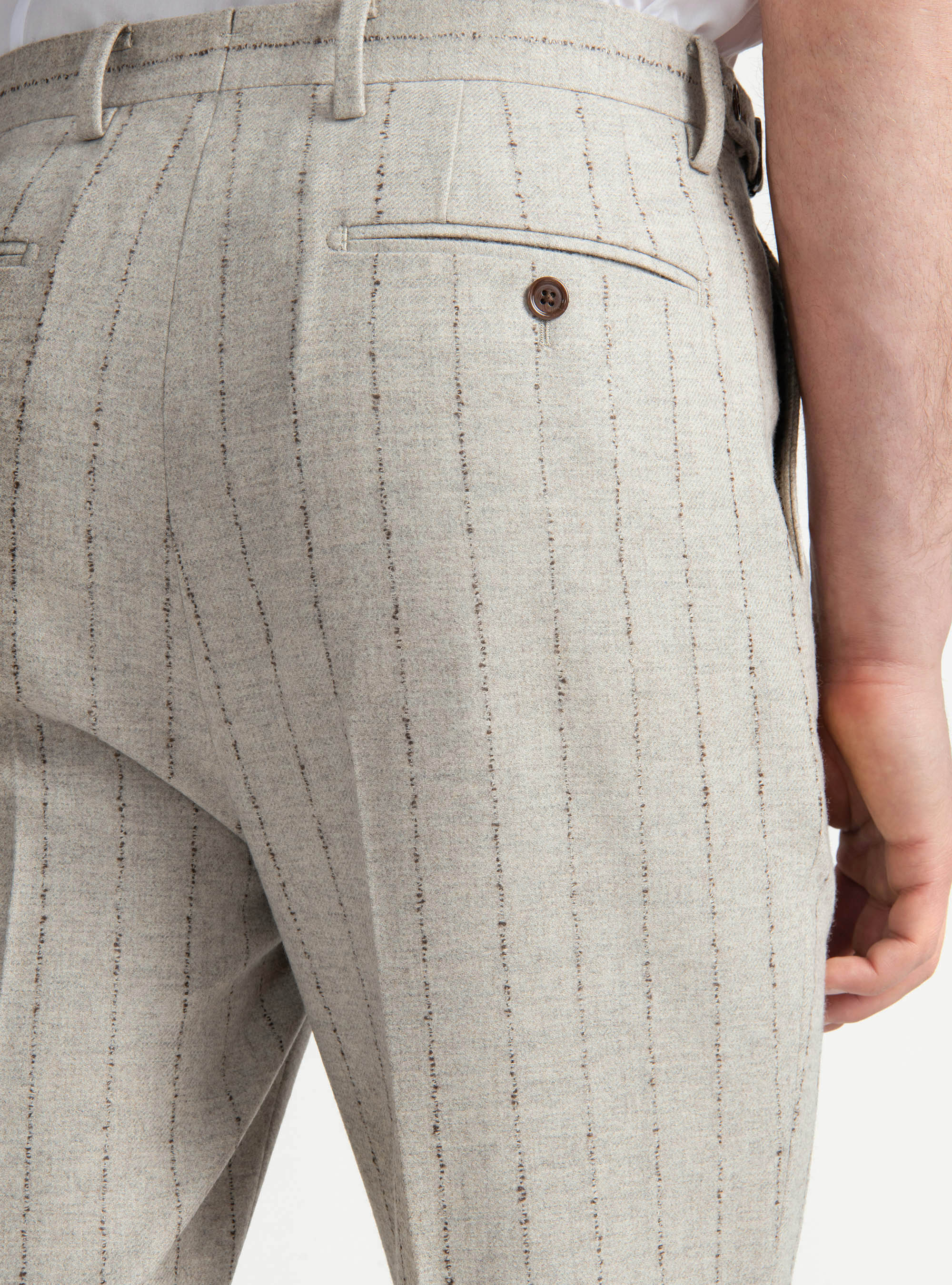 Cashmere wool pinstripe suit trousers, ECRU