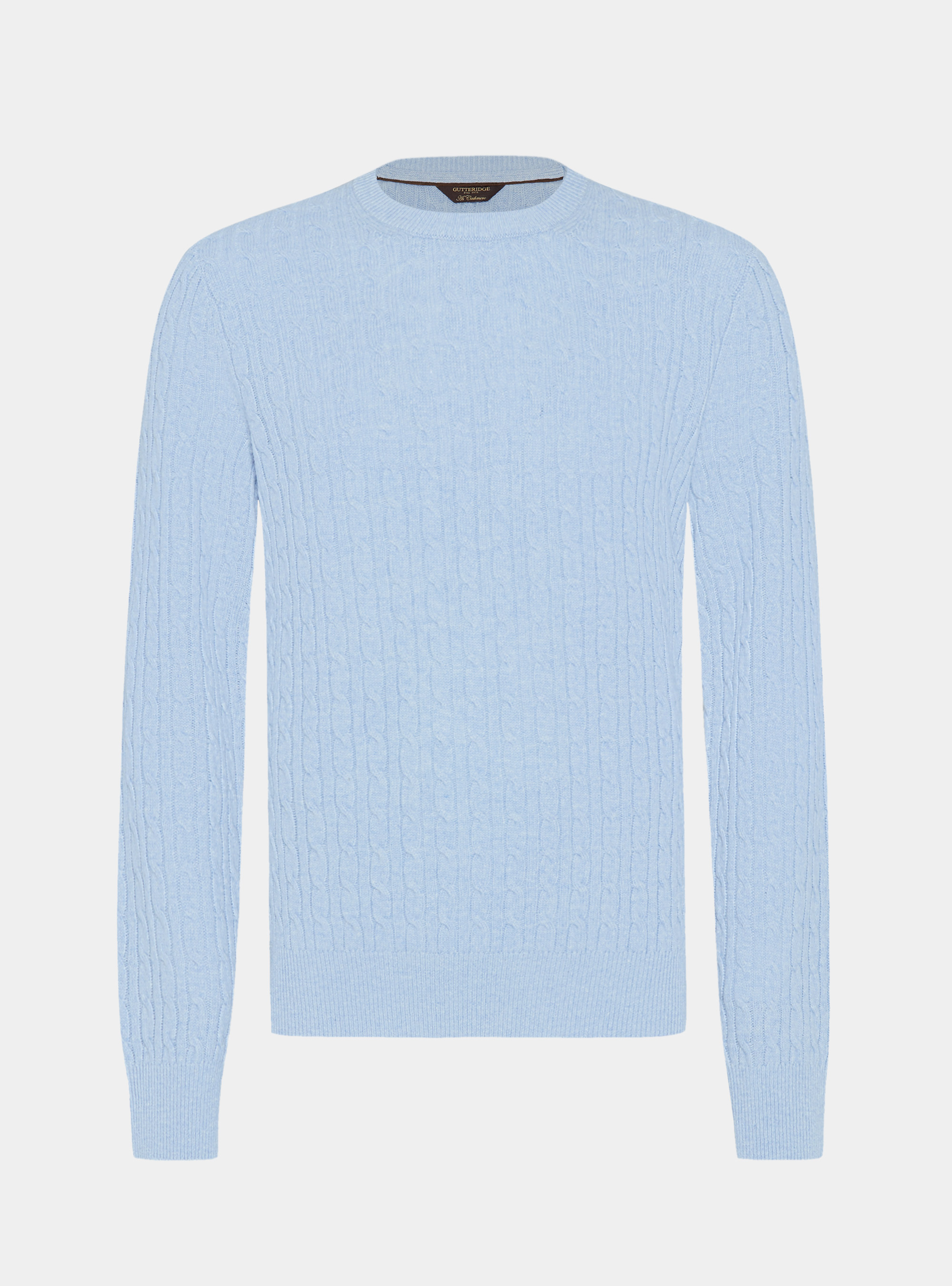 Maglia girocollo con treccia in lana e cashmere, AZZURRO POLVERE 0283C