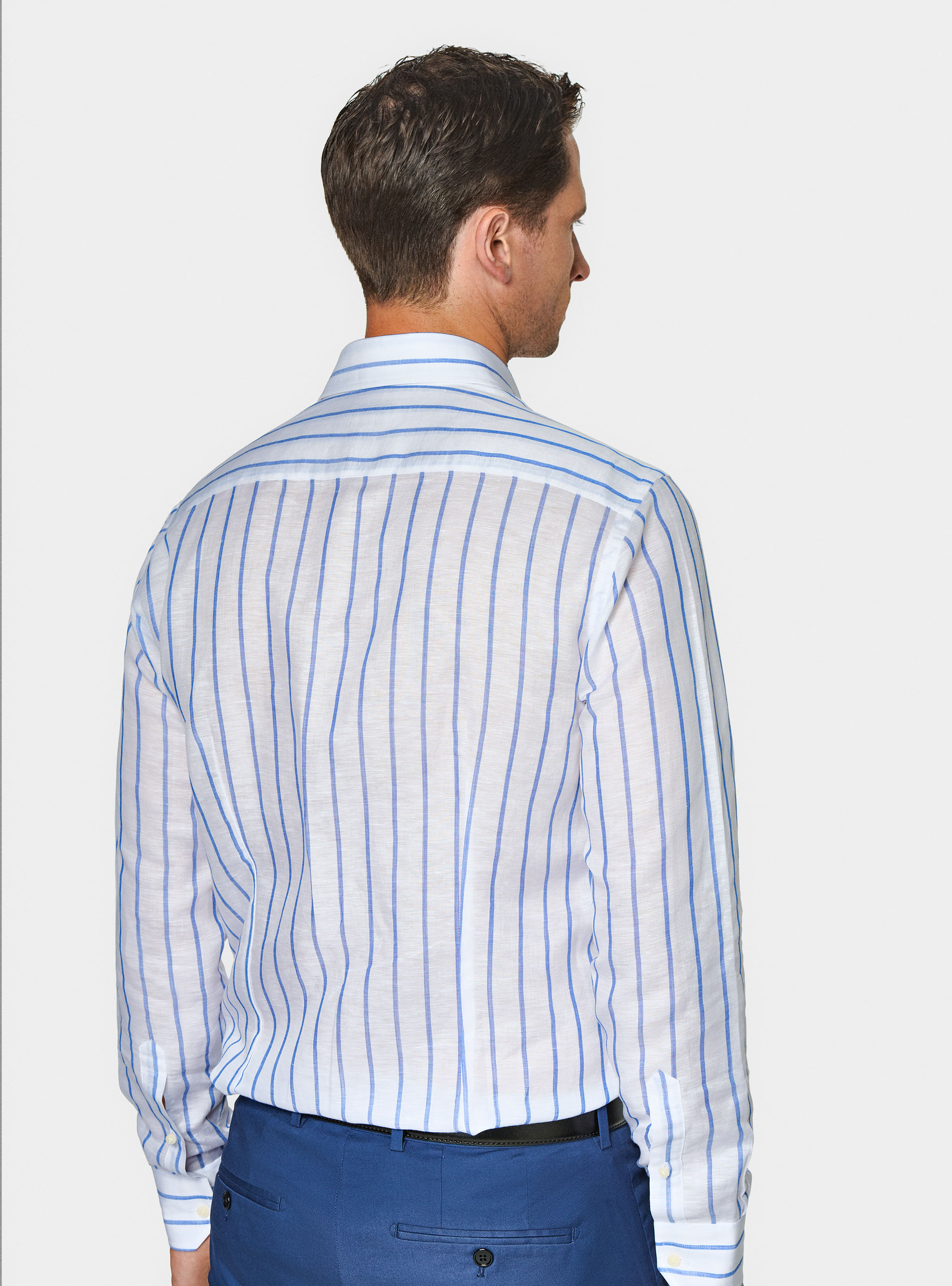 Linen blend striped shirt, BLUE