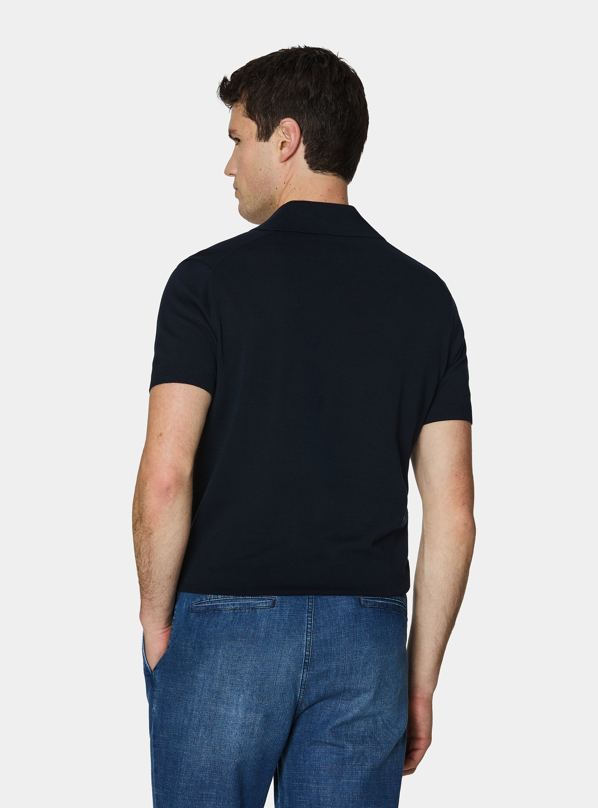 Extra-fine cotton knit polo shirt, NAVY BLUE