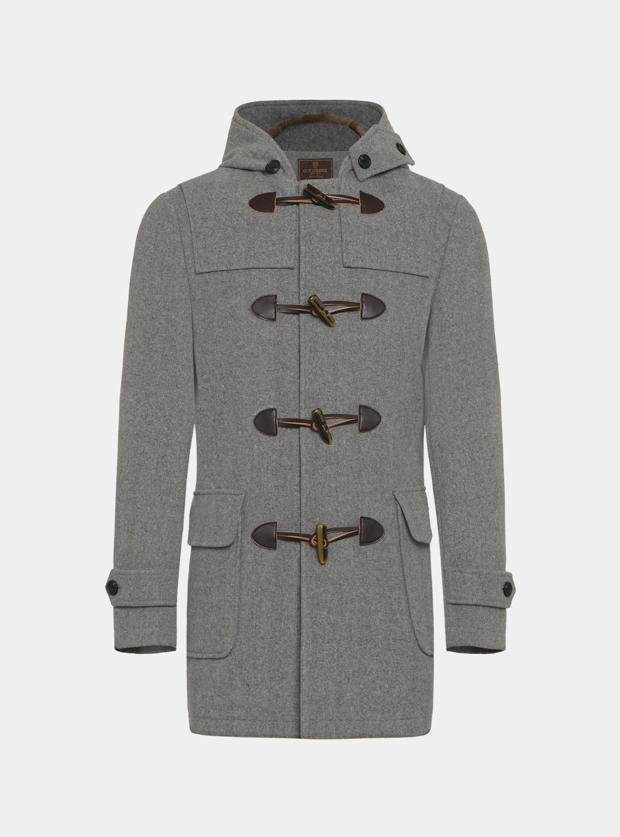 Wool-blend Montgomery duffel coat with checked interior, GRIGIO MELANGE 0151C