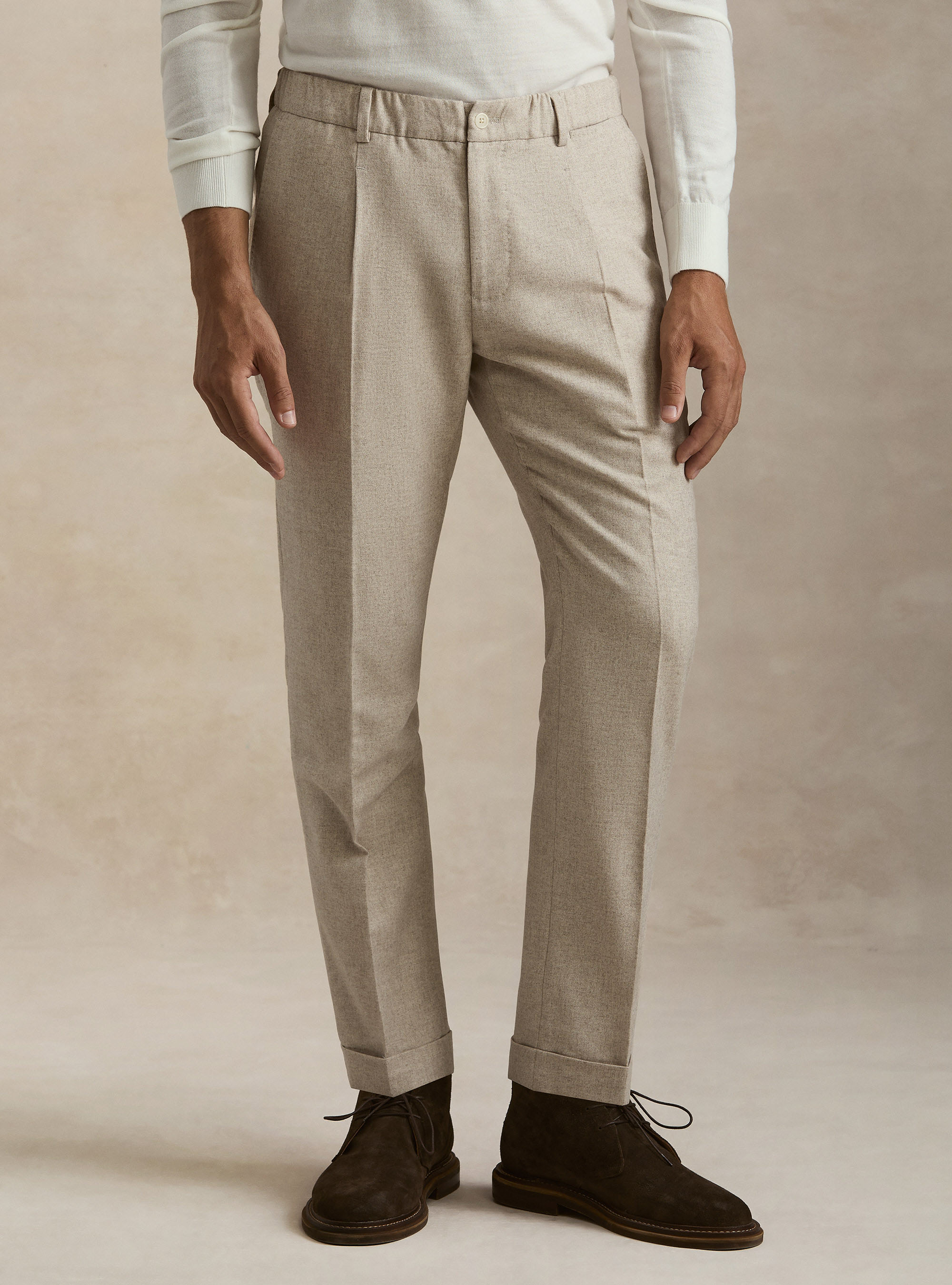 Lightweight wool blend drawstring trousers, ECRU