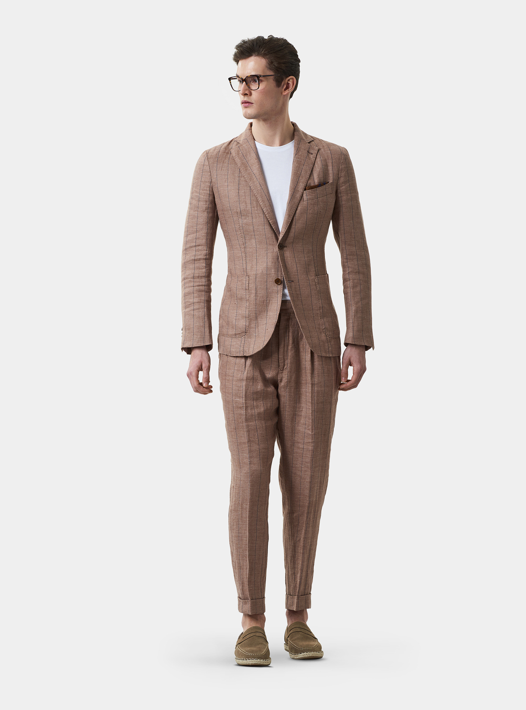 Linen pinstripe suit blazer, BRICK