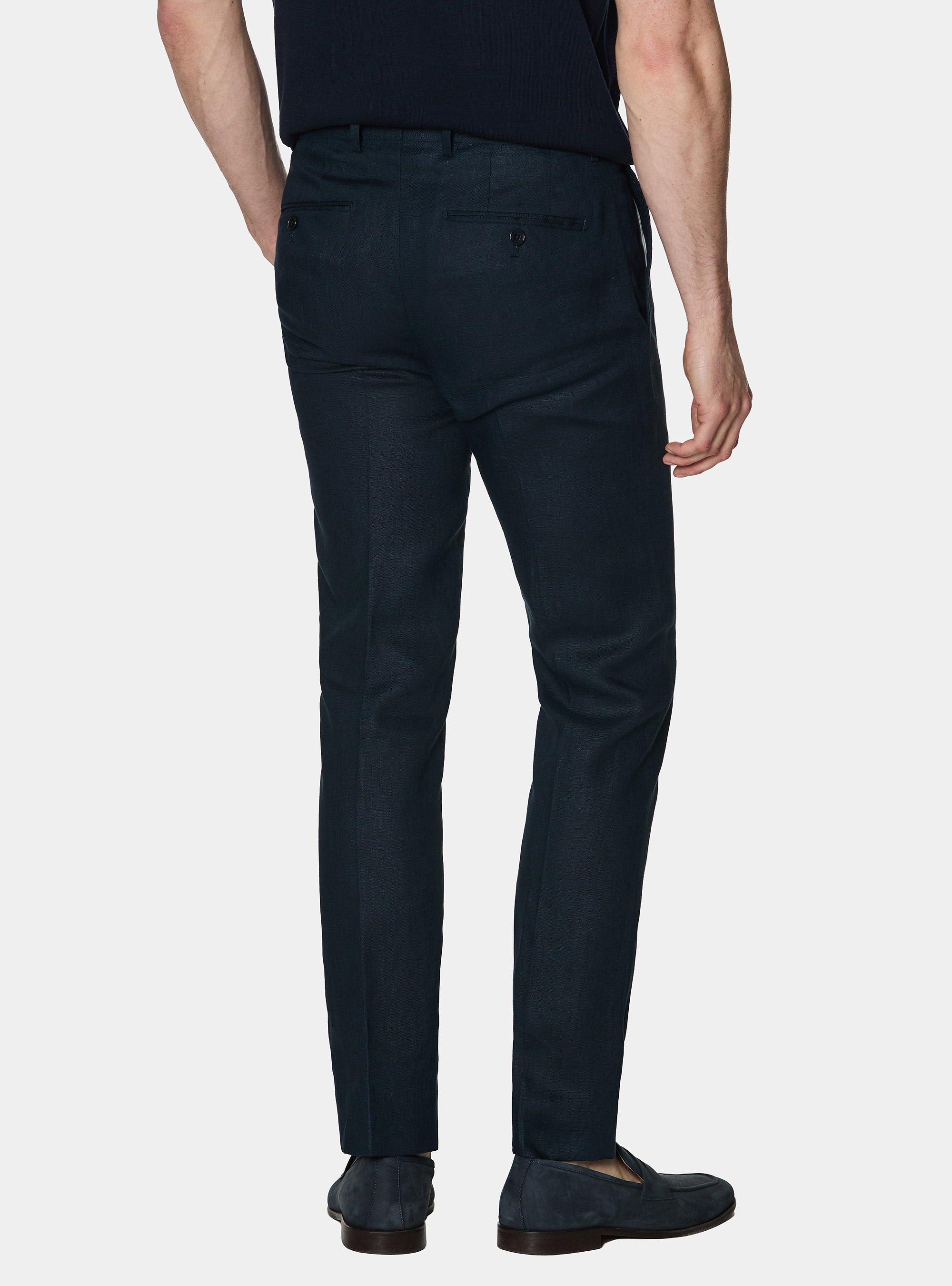 Pure linen suit trousers, NAVY BLUE
