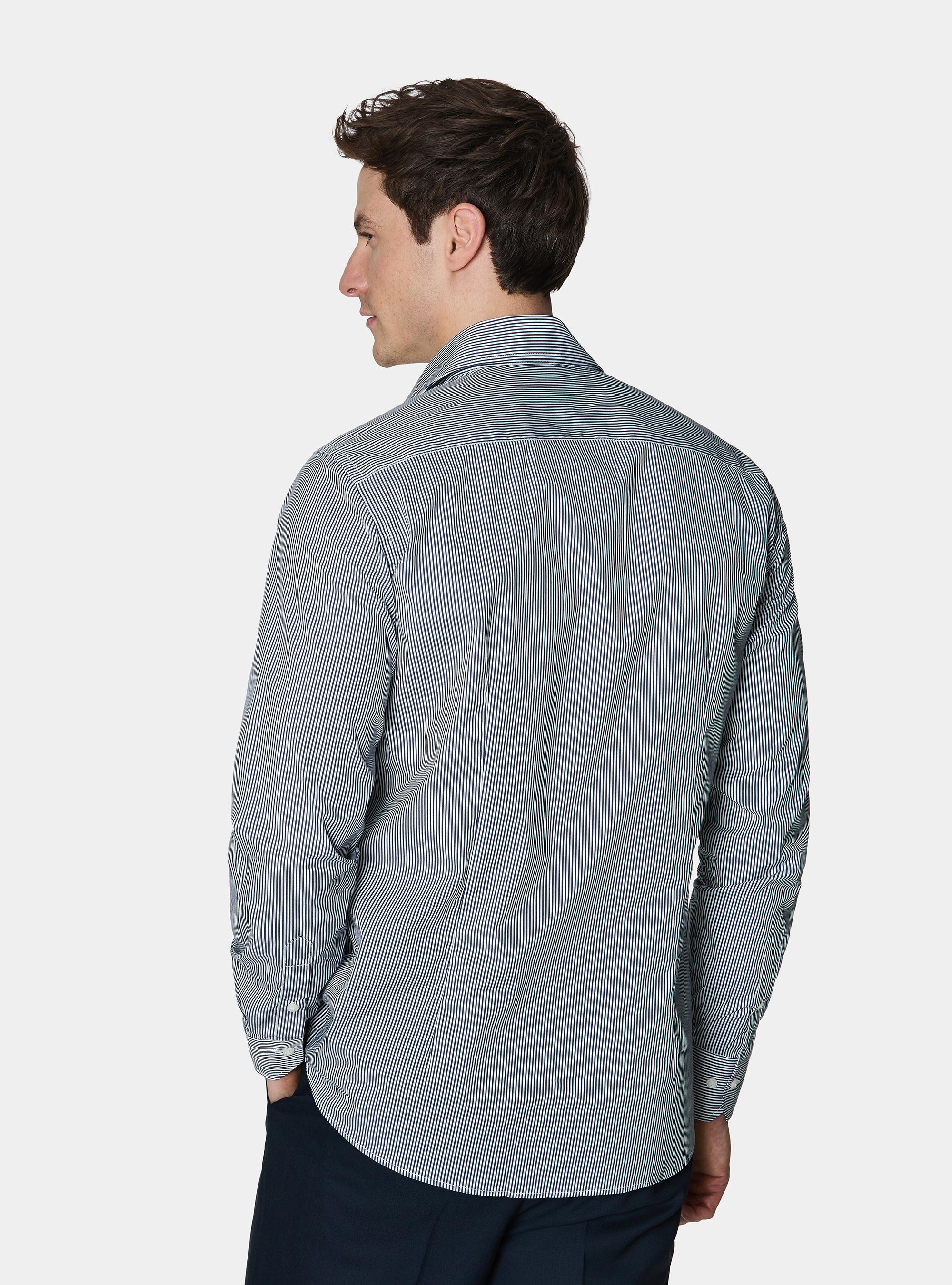 Camicia in cotone rigato popeline stretch, BLU NAVY