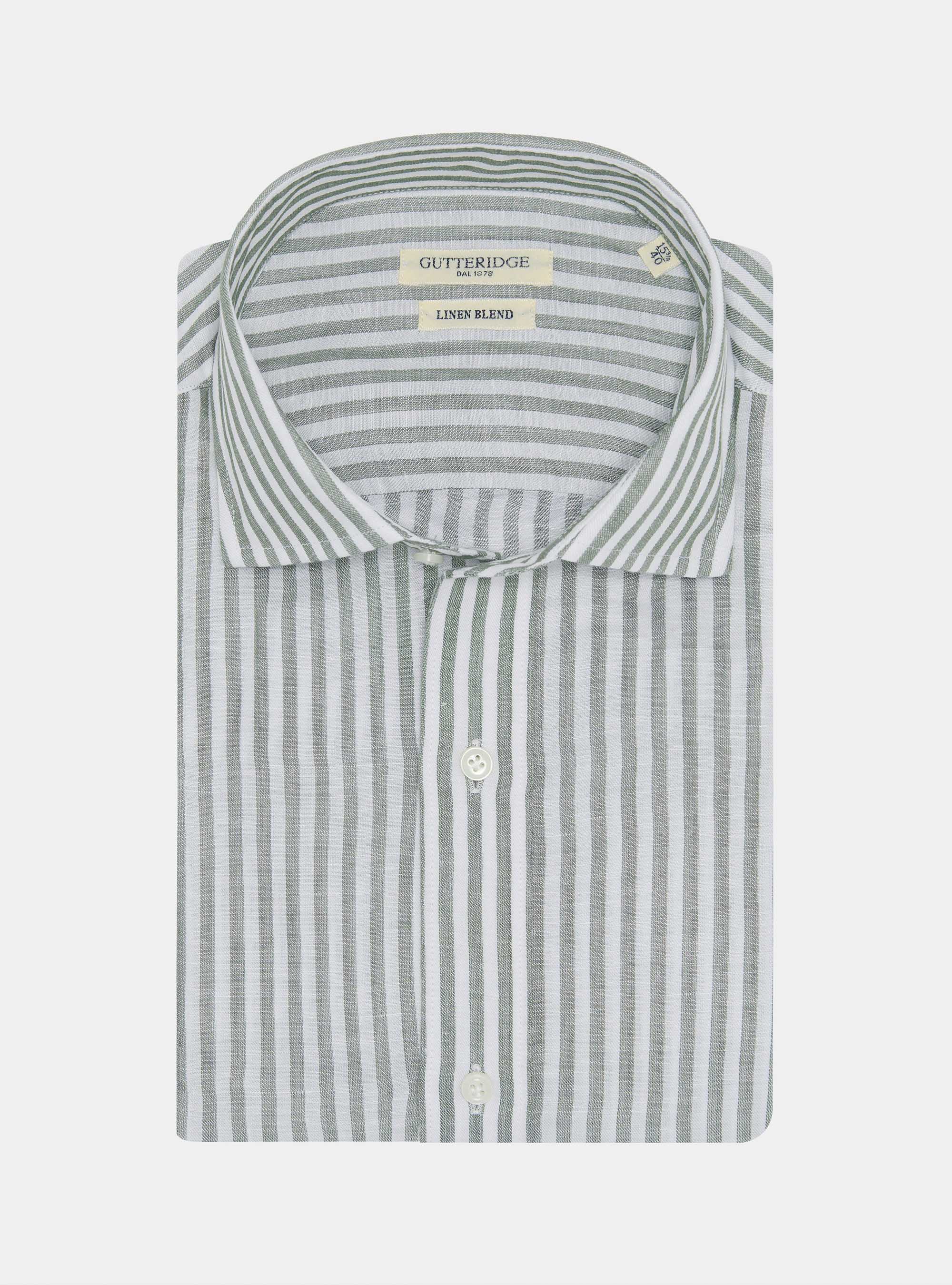 Linen blend striped shirt, GREEN