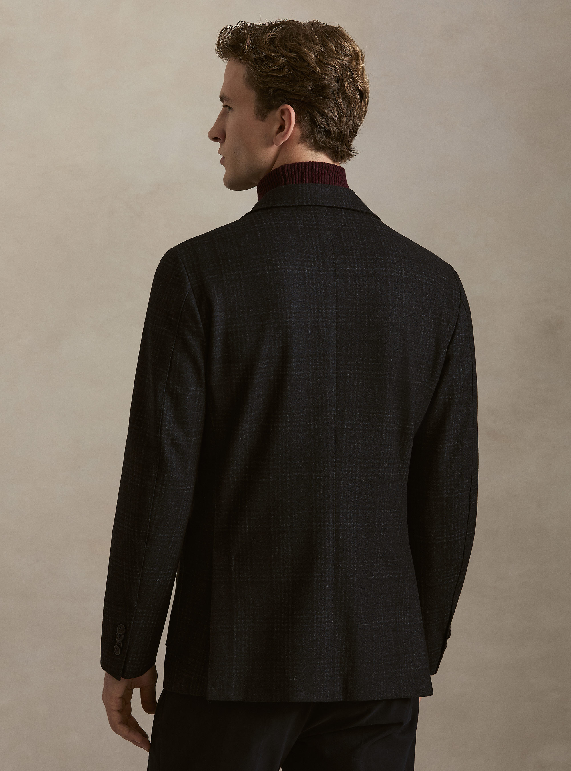 Single-Breasted Printed Jersey Blazer, NAVY BLUE