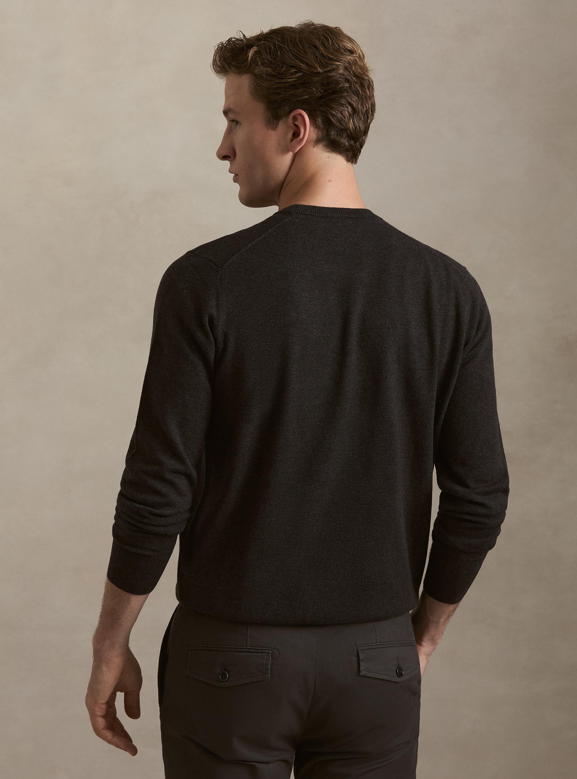 Wool and cashmere blend crewneck sweater, ASPHALT GREY