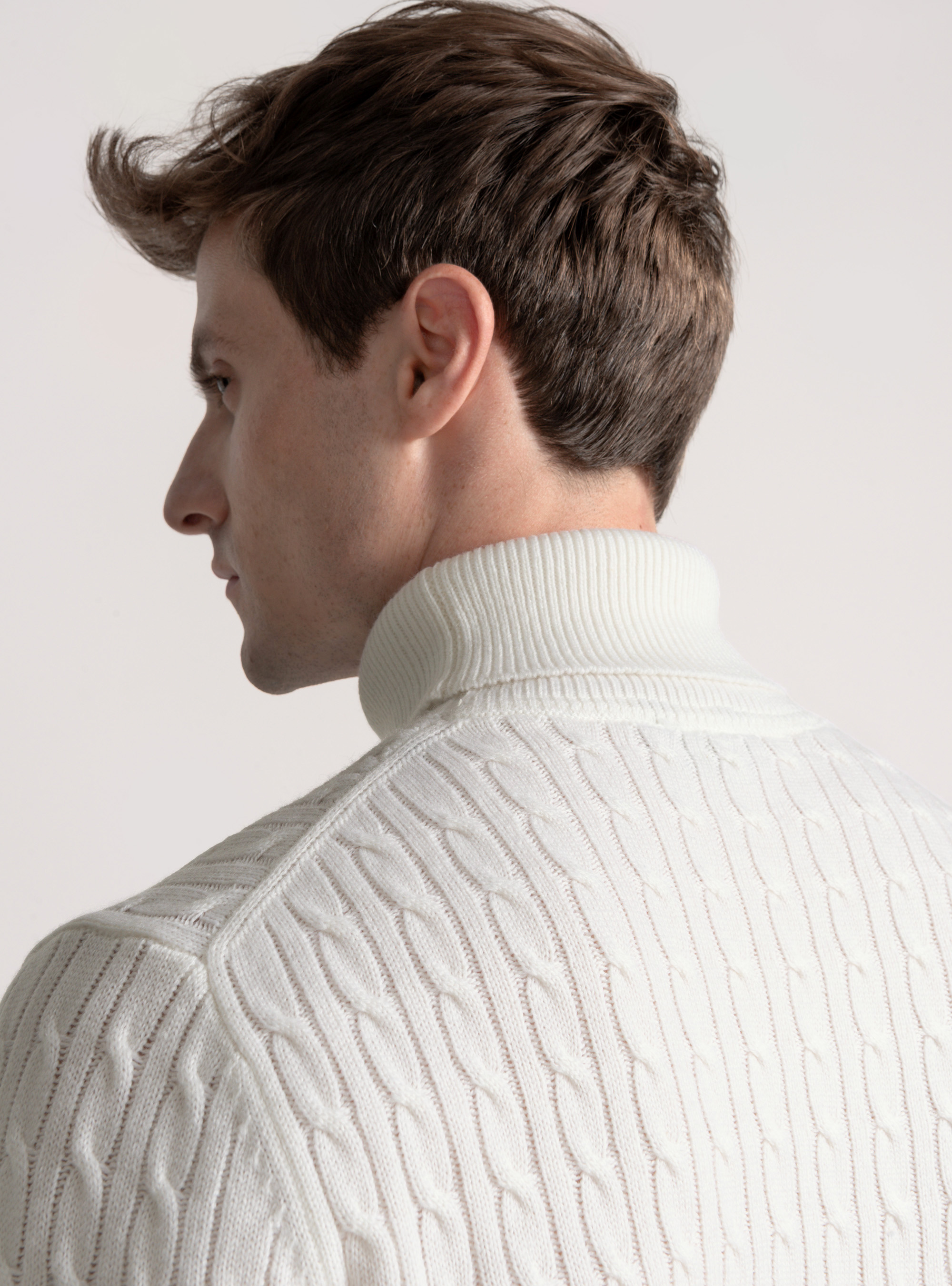Wool-blend turtleneck sweater with braid, WHITE