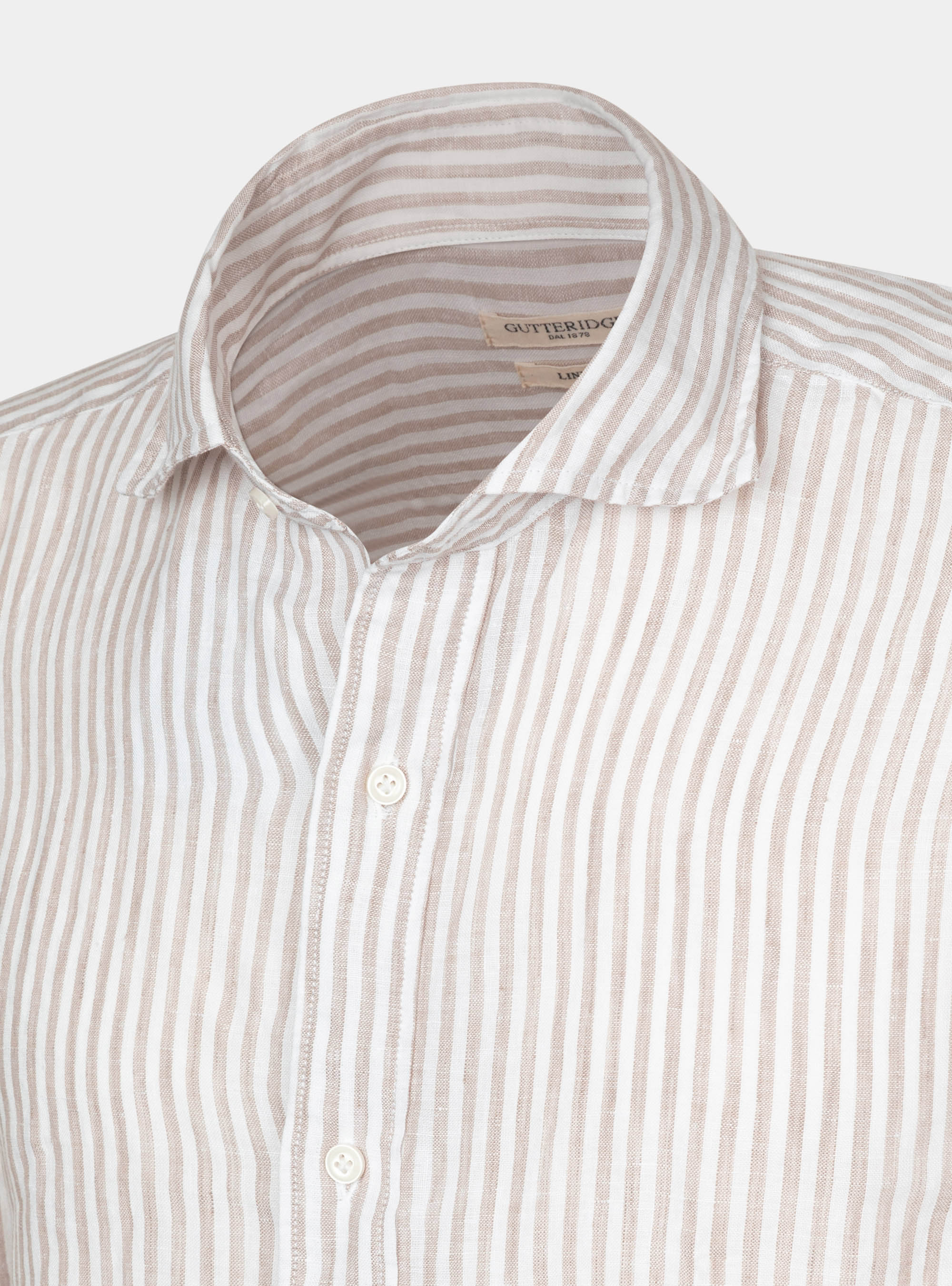 Camicia collo semi francese in puro lino rigato, SABBIA