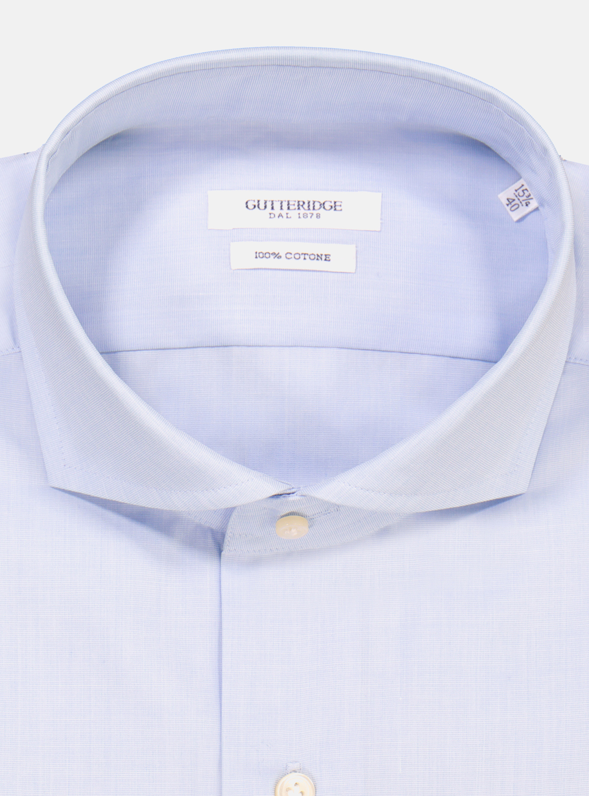 Camicia con collo francese in cotone fil a fil, AZZURRO
