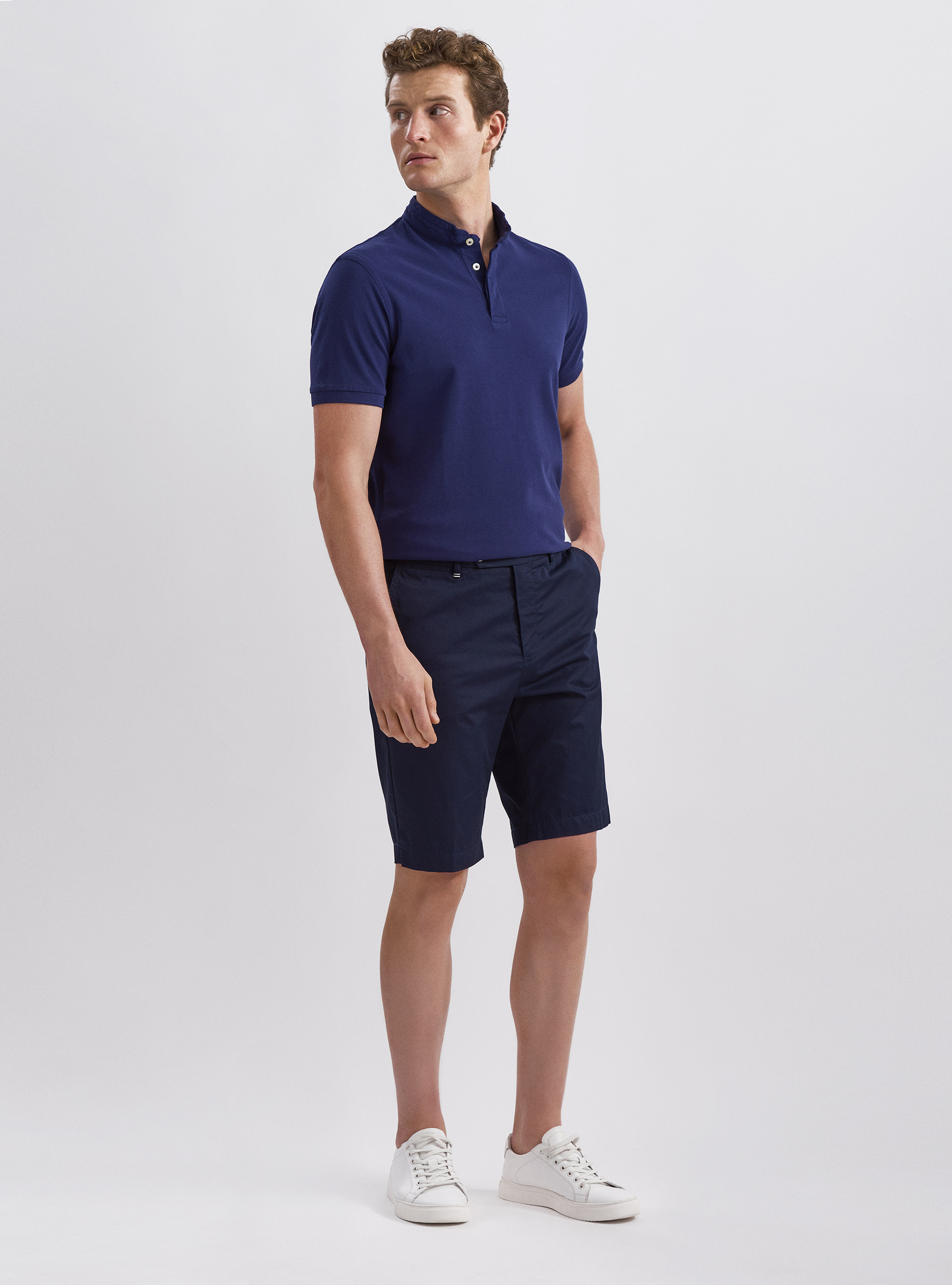 Bermuda shorts in light cotton twill, NAVY BLUE