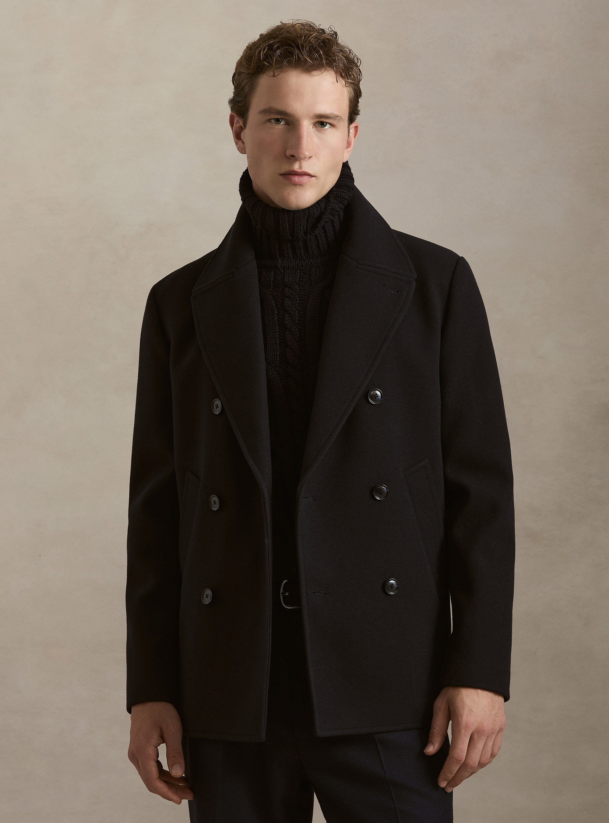 Solid color peacoat, NAVY BLUE