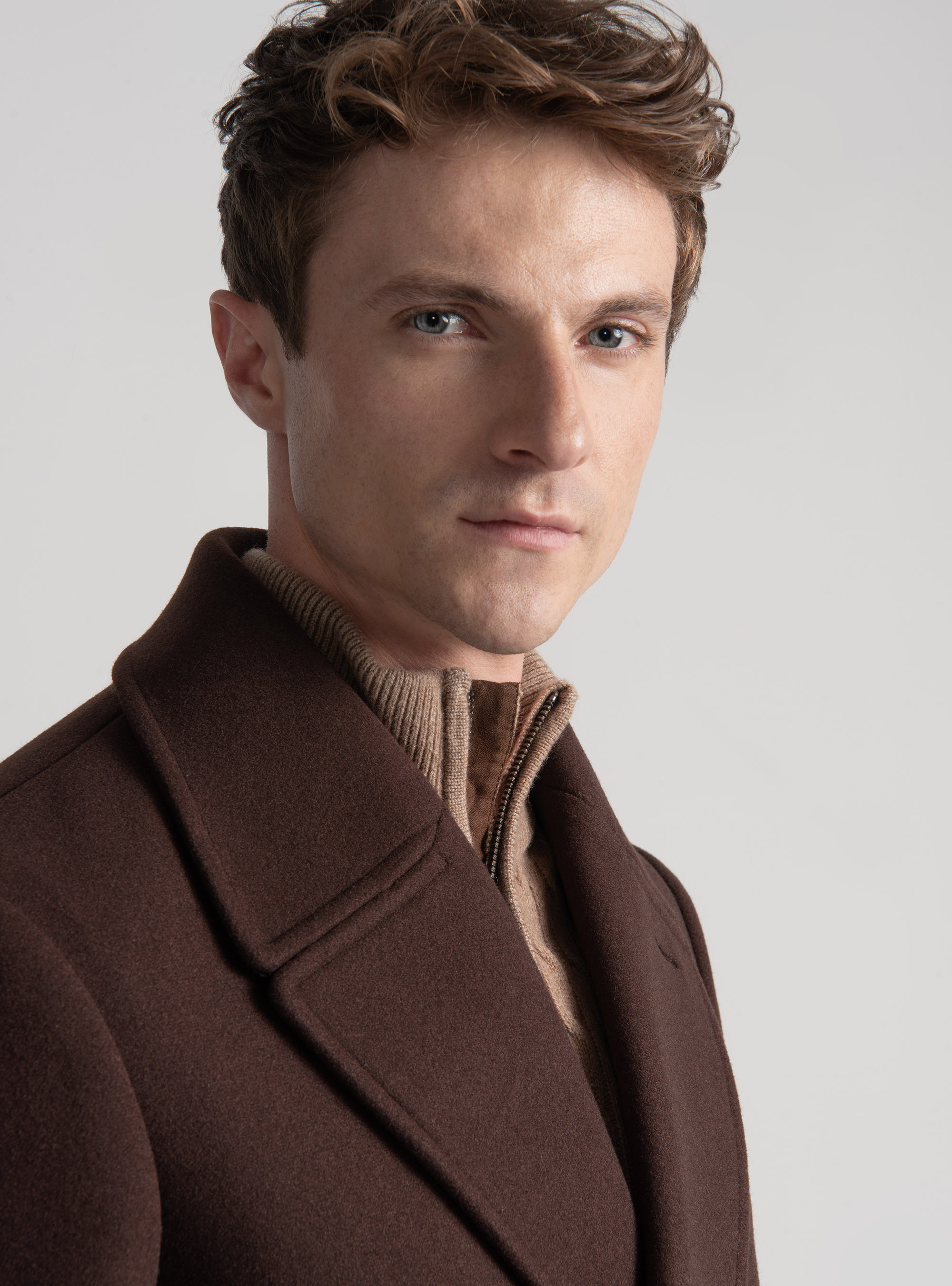 Solid-coloured peacoat, BROWN